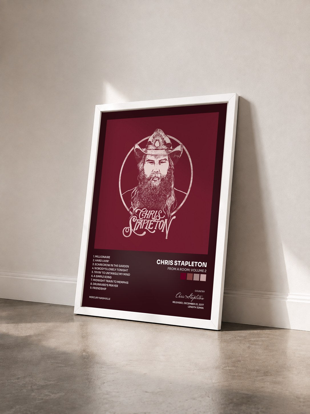#blanc Tableau de l'album From A Room: Volume 2 de Chris Stapleton vu de trois quarts, cadre blanc