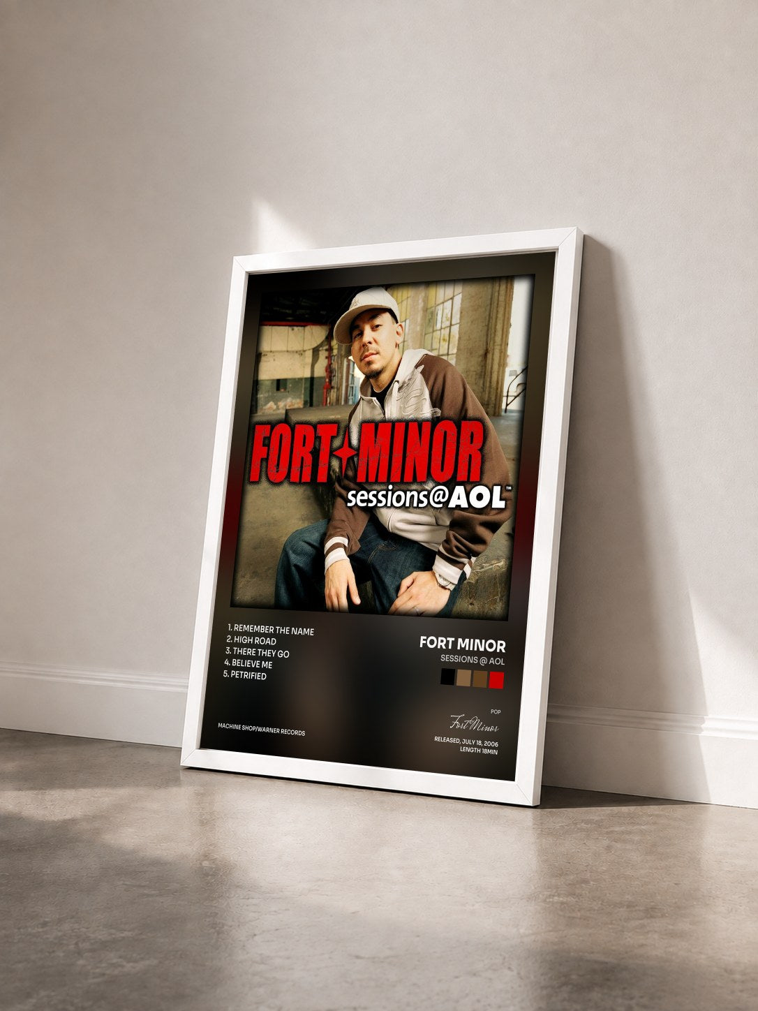 #blanc Tableau de l'album Sessions @ AOL de Fort Minor vu de trois quarts, cadre blanc