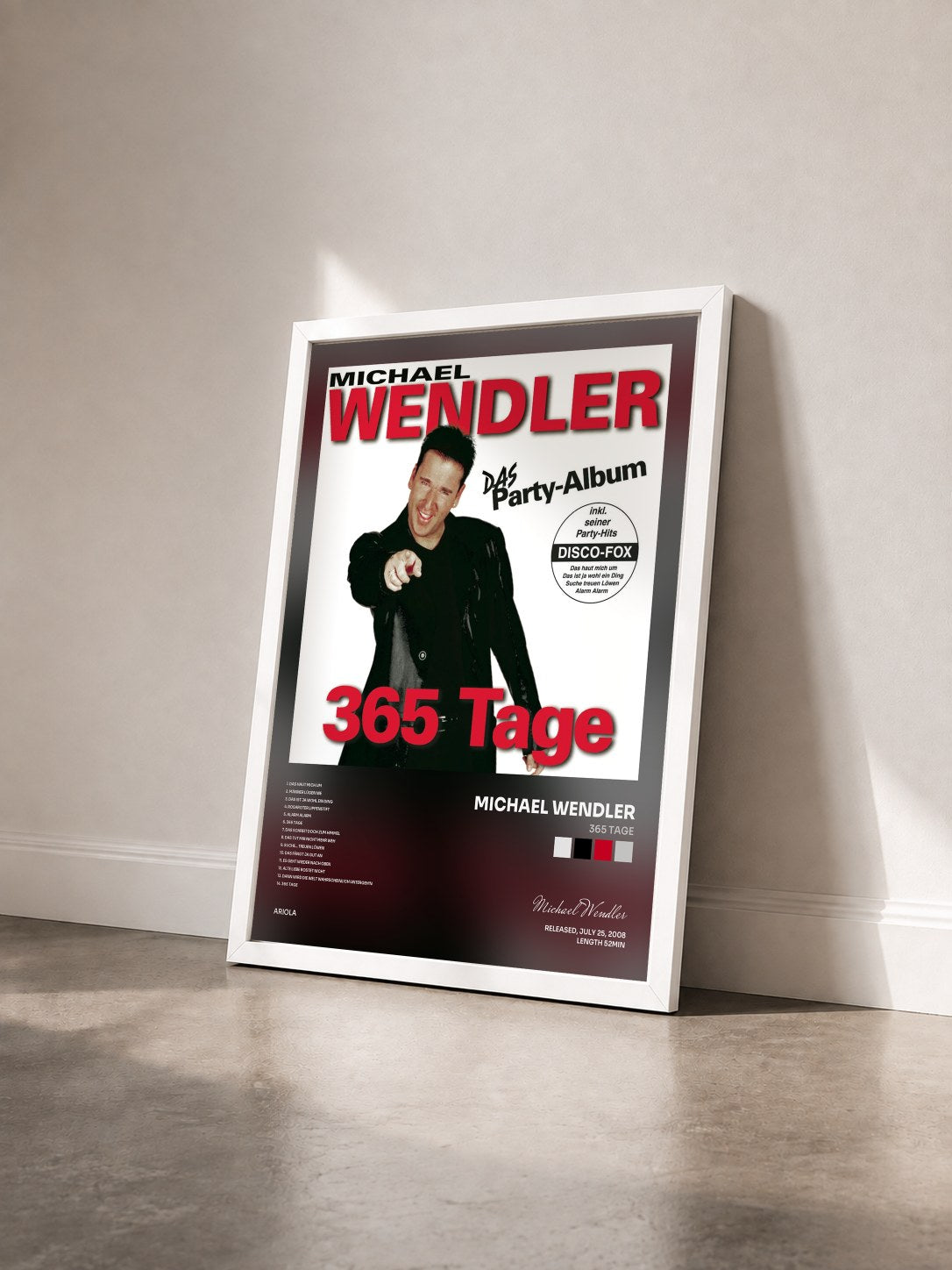 #blanc Tableau de l'album 365 Tage de Michael Wendler vu de trois quarts, cadre blanc