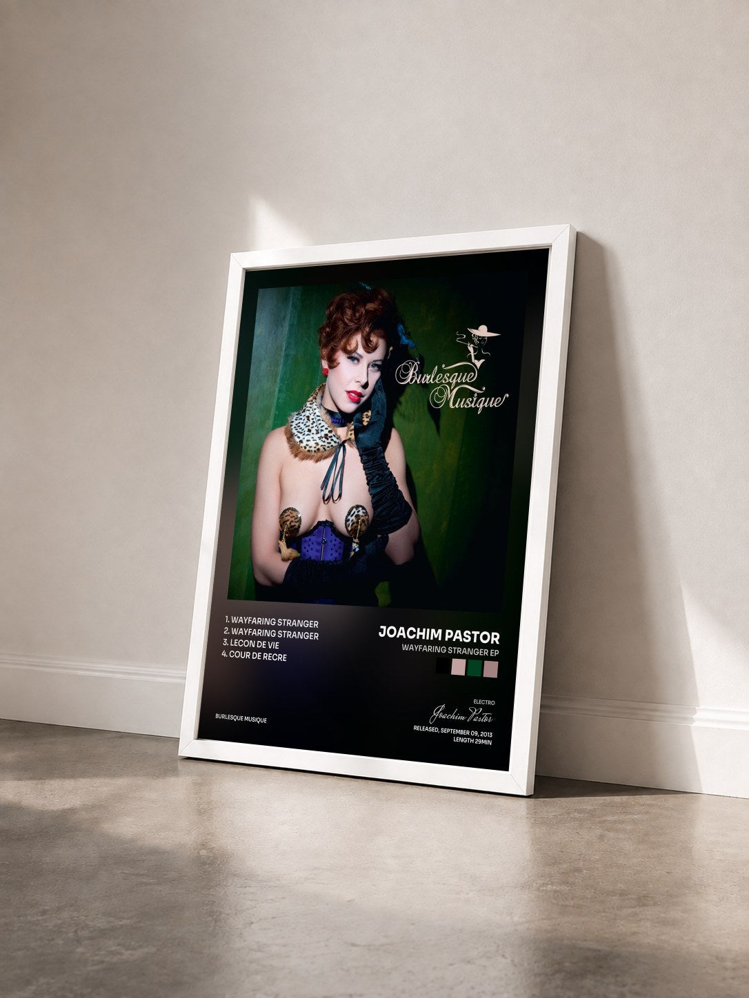 #blanc Tableau de l'album Wayfaring Stranger EP de Joachim Pastor vu de trois quarts, cadre blanc