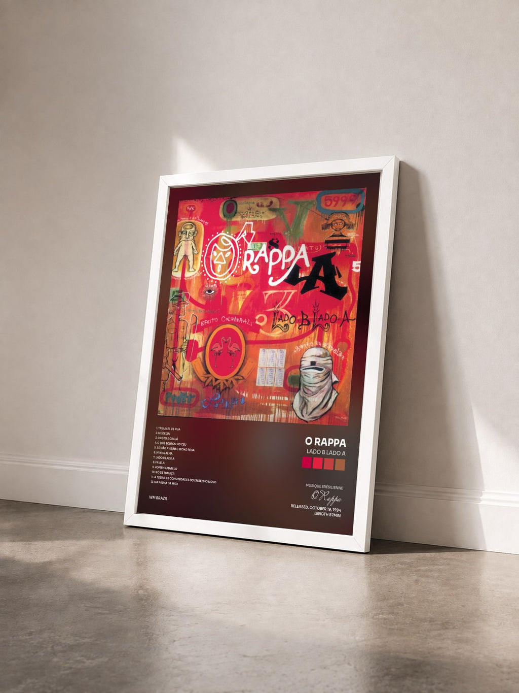 #blanc Tableau de l'album Lado B Lado A de O Rappa vu de trois quarts, cadre blanc