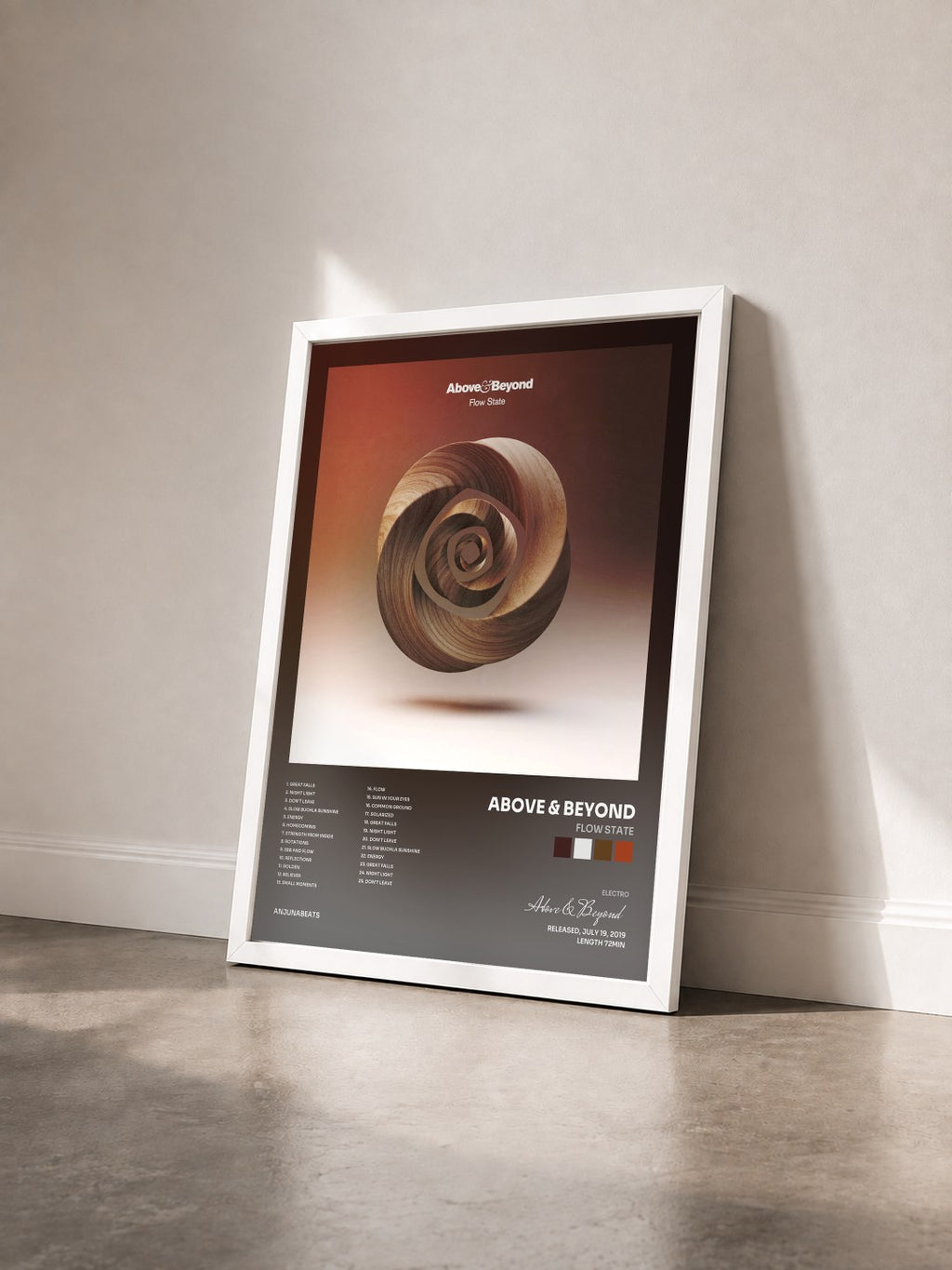 #blanc Tableau de l'album Flow State de Above & Beyond vu de trois quarts, cadre blanc