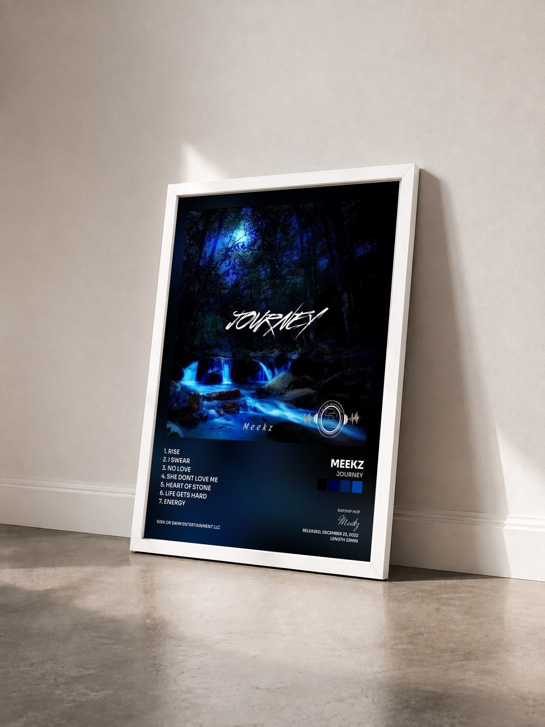 #blanc Tableau de l'album Journey de Meekz vu de trois quarts, cadre blanc