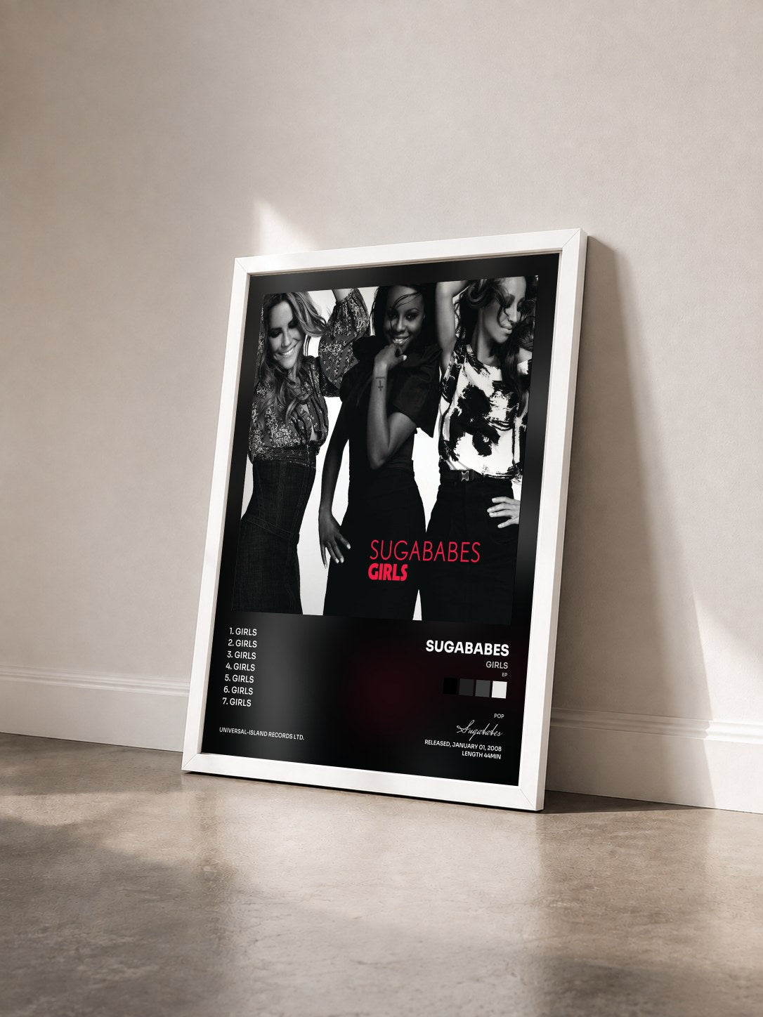 #blanc Tableau de l'album Girls (EP) de Sugababes vu de trois quarts, cadre blanc