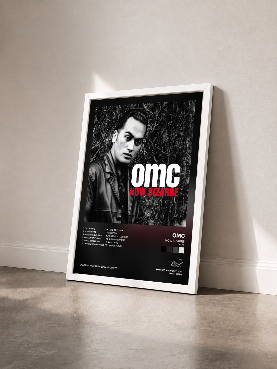#blanc Tableau de l'album How Bizarre (Deluxe) de OMC vu de trois quarts, cadre blanc