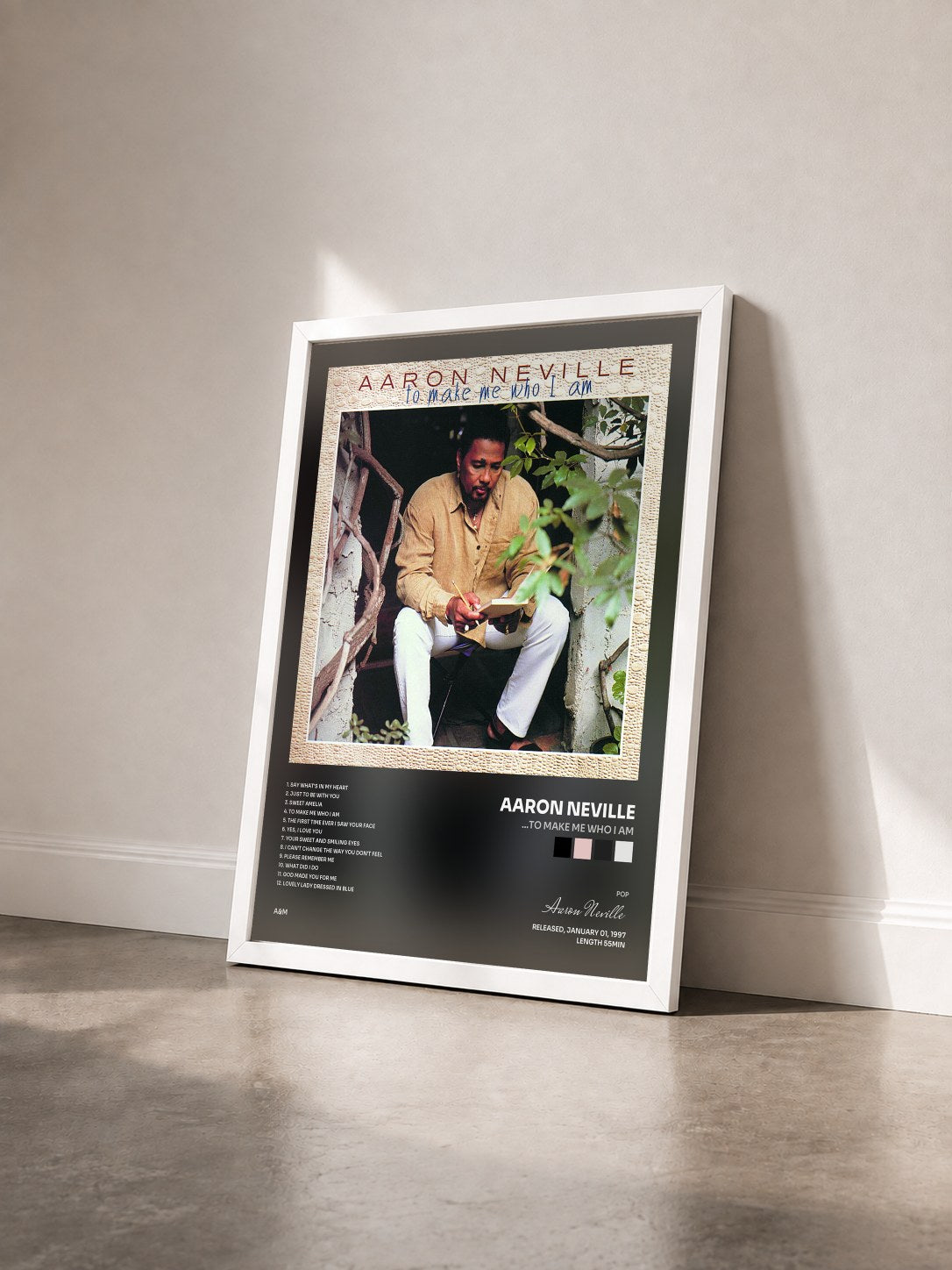 #blanc Tableau de l'album ...To Make Me Who I Am de Aaron Neville vu de trois quarts, cadre blanc