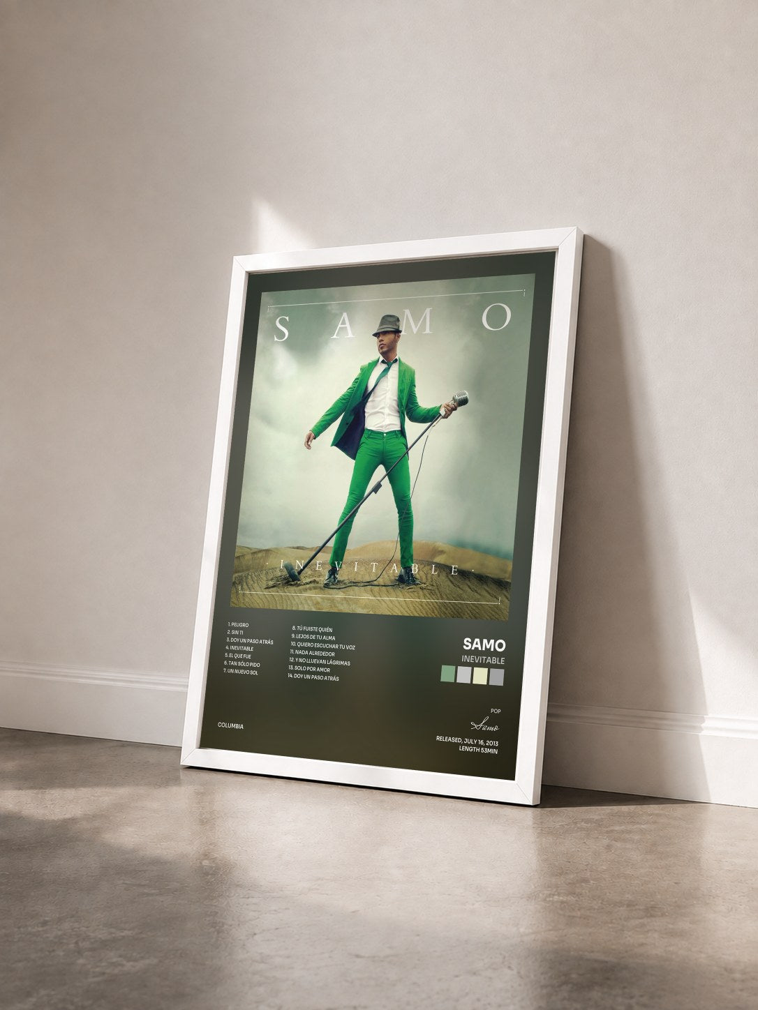 #blanc Tableau de l'album Inevitable de Samo vu de trois quarts, cadre blanc