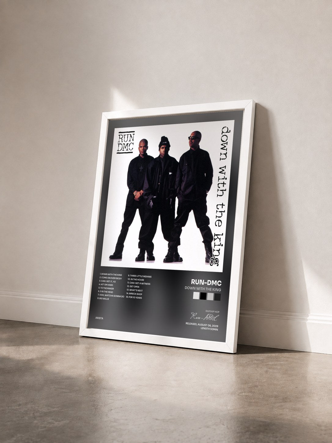 #blanc Tableau de l'album Down With The King de Run-DMC vu de trois quarts, cadre blanc