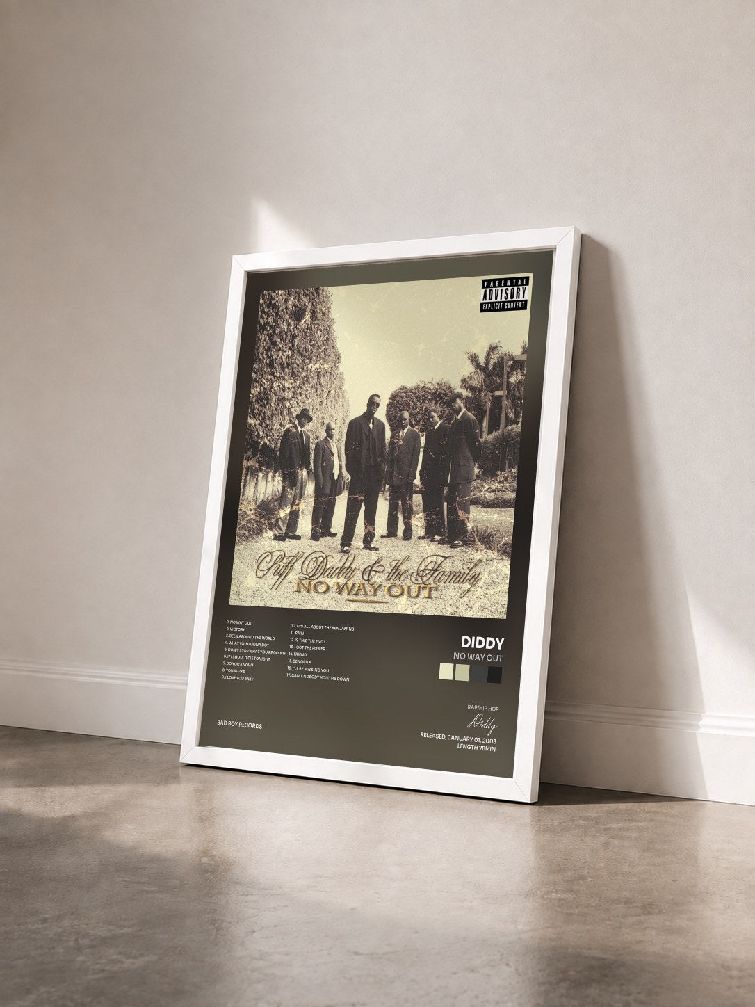 #blanc Tableau de l'album No Way Out de Diddy vu de trois quarts, cadre blanc