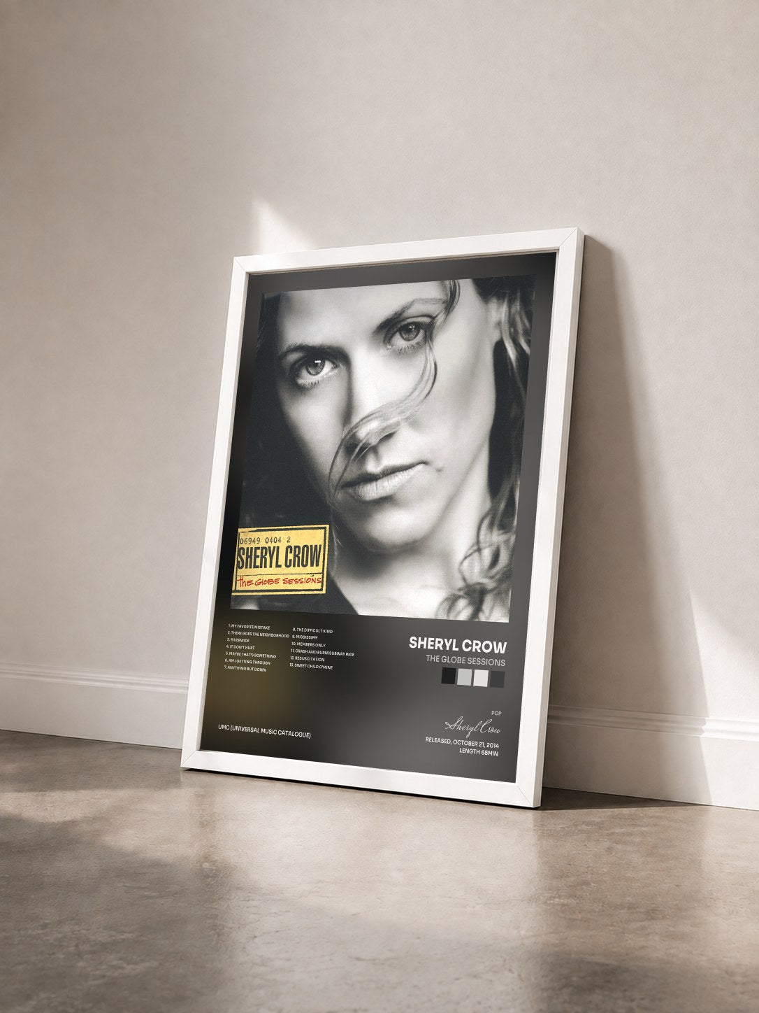 #blanc Tableau de l'album The Globe Sessions de Sheryl Crow vu de trois quarts, cadre blanc