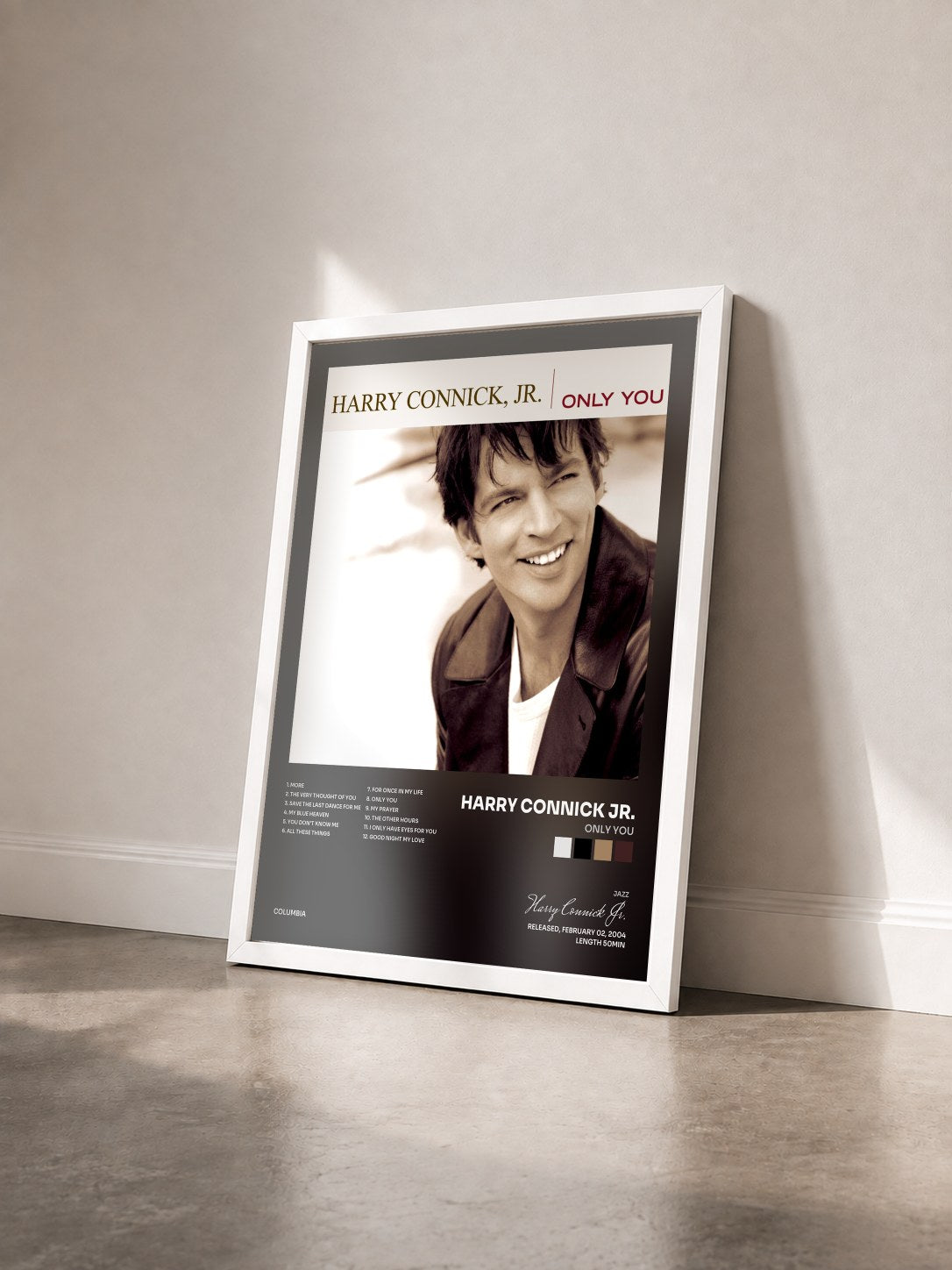 #blanc Tableau de l'album Only You de Harry Connick Jr. vu de trois quarts, cadre blanc