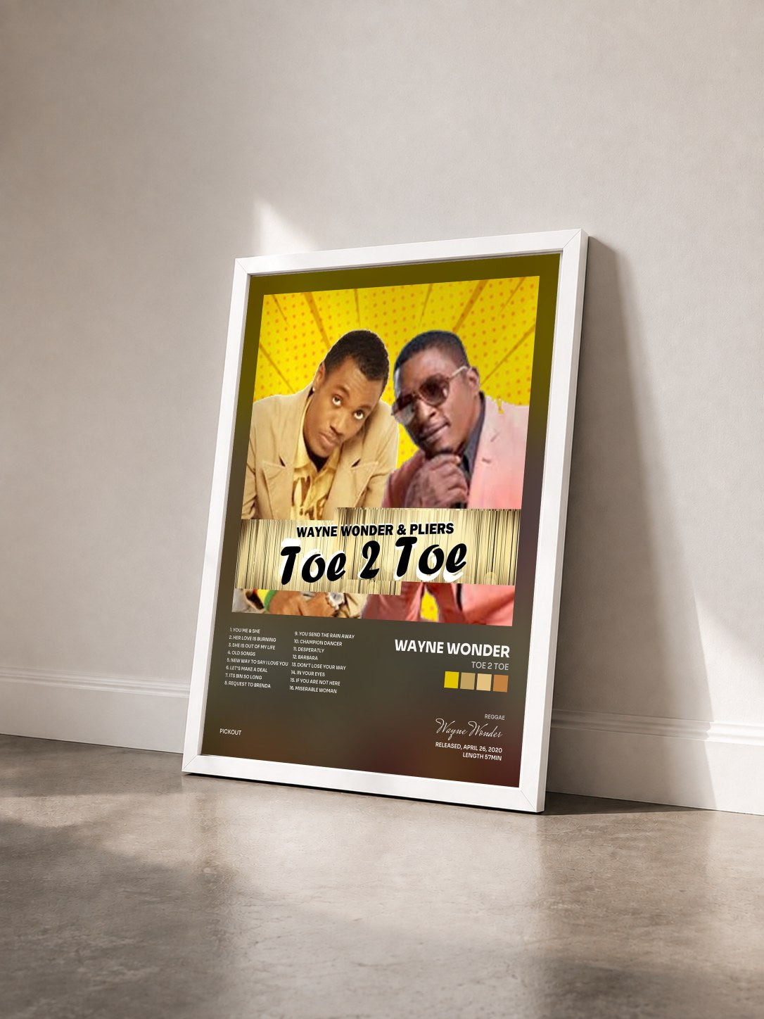 #blanc Tableau de l'album Toe 2 Toe de Wayne Wonder vu de trois quarts, cadre blanc