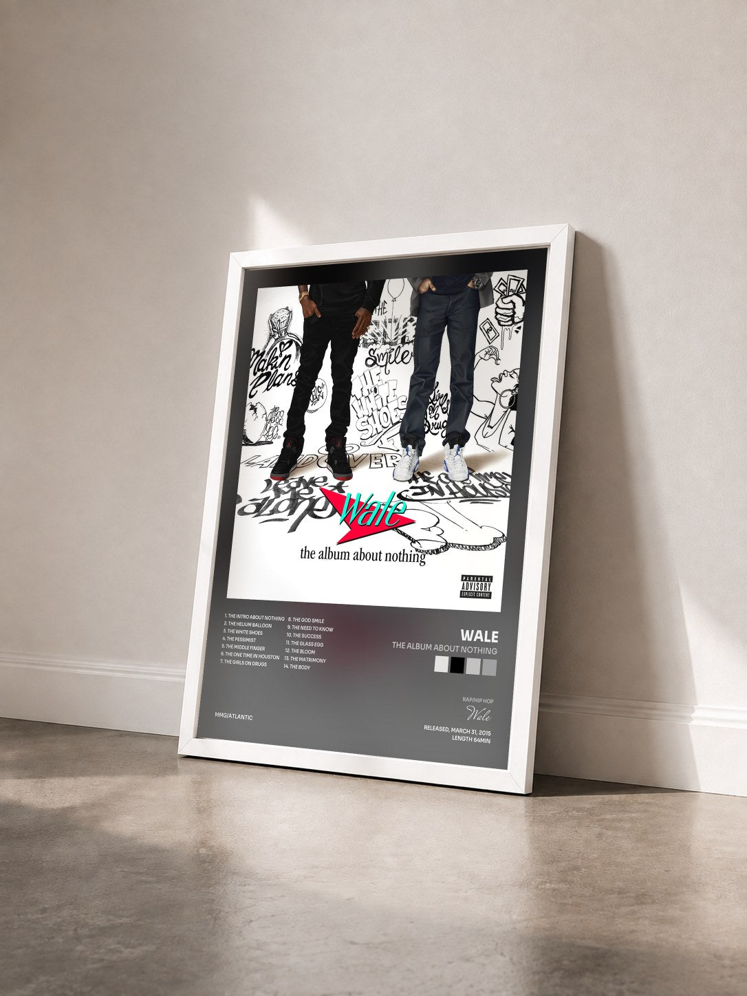 #blanc Tableau de l'album The Album About Nothing de Wale vu de trois quarts, cadre blanc