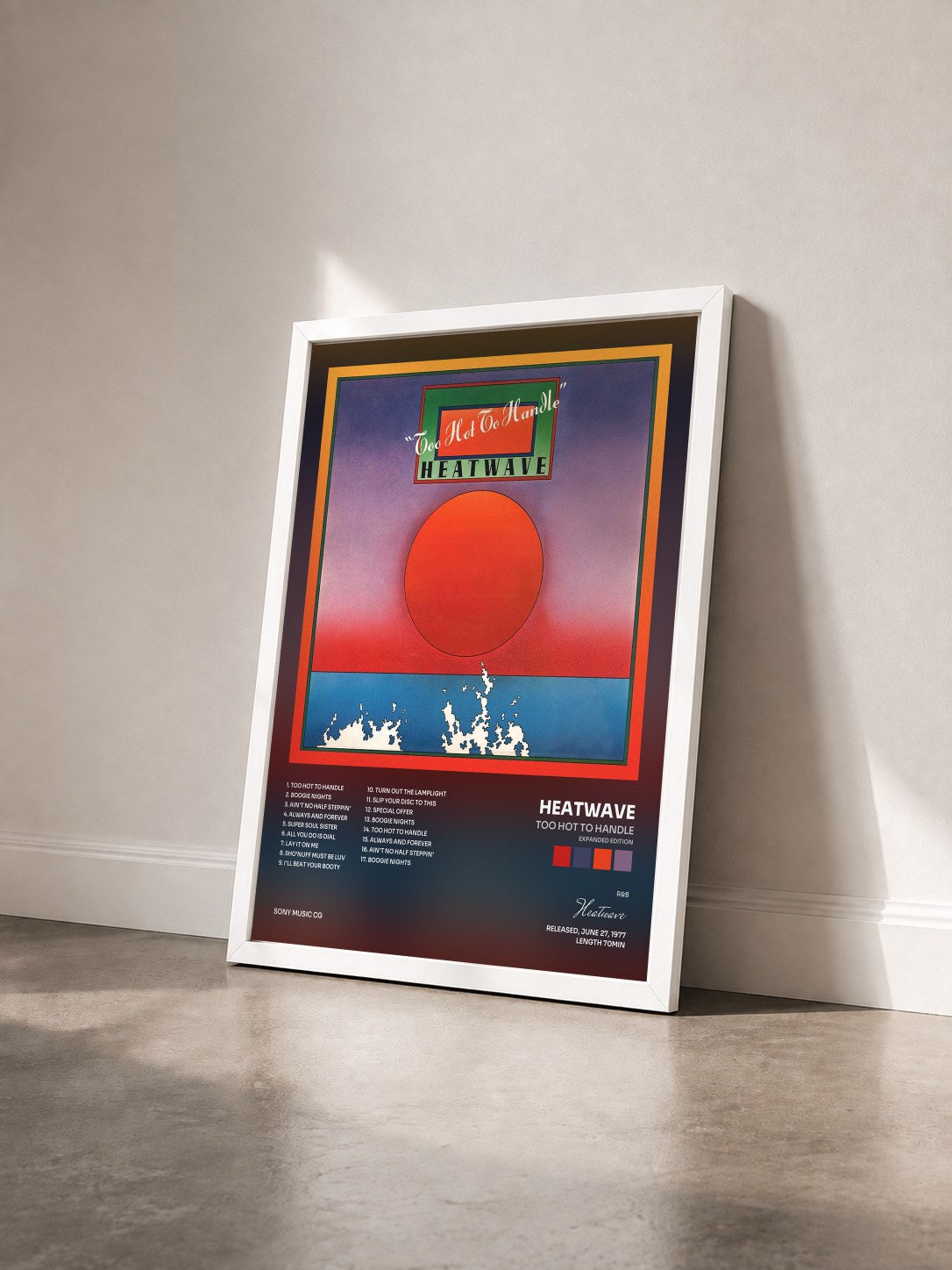 #blanc Tableau de l'album Too Hot to Handle (Expanded Edition) de Heatwave vu de trois quarts, cadre blanc