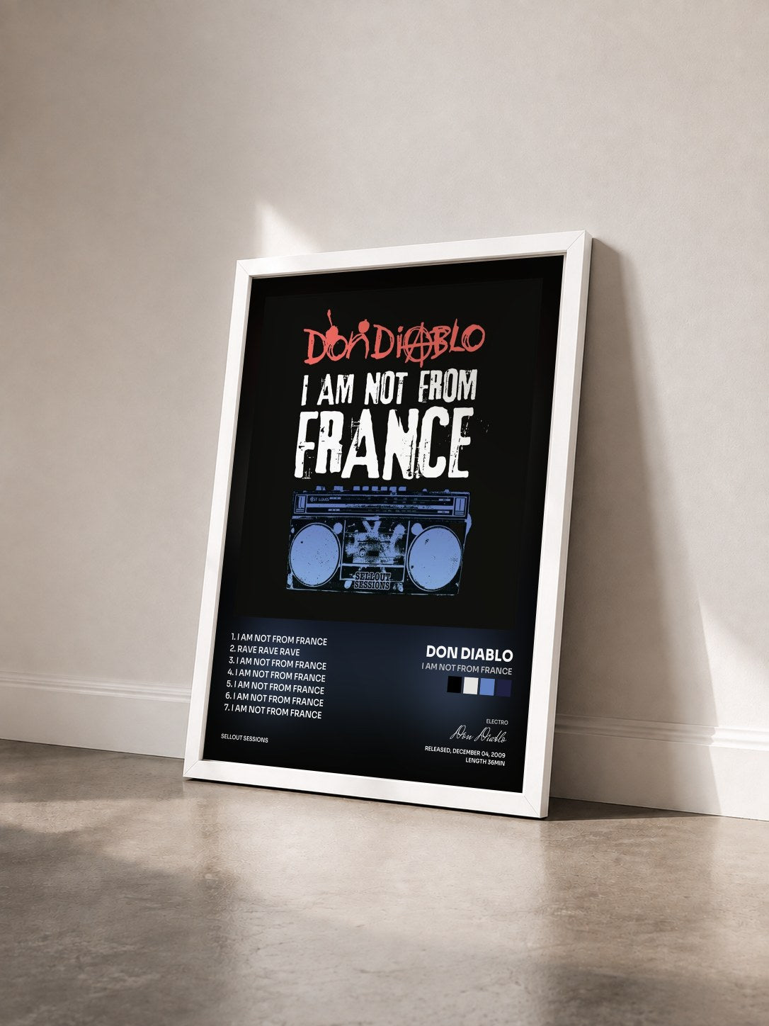 #blanc Tableau de l'album I am not from France de Don Diablo vu de trois quarts, cadre blanc