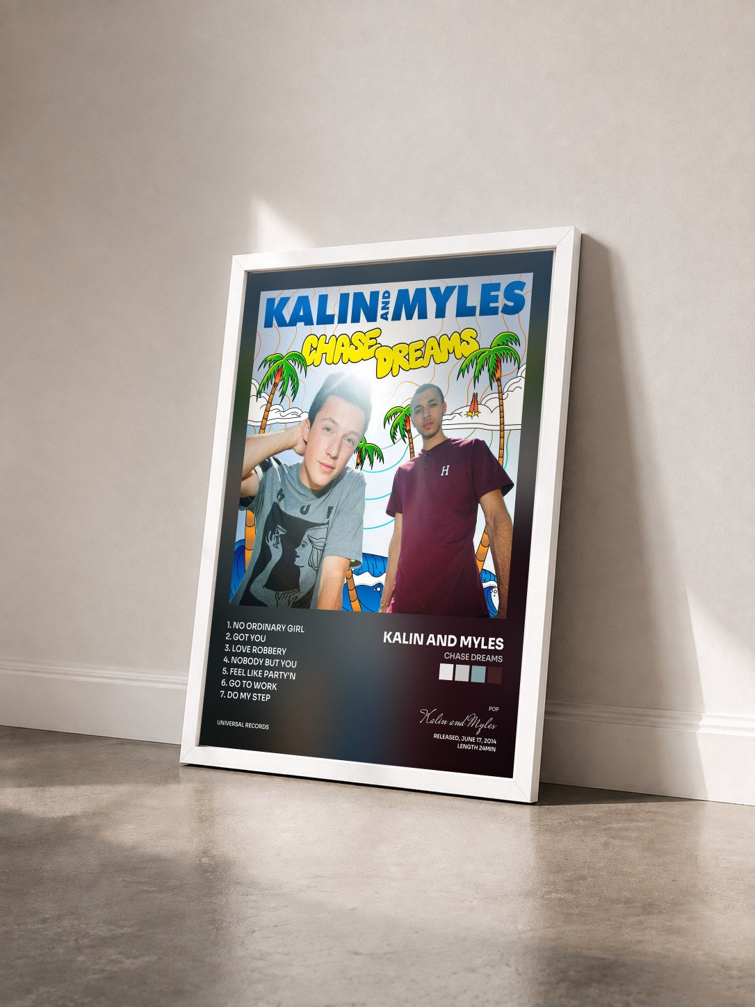 #blanc Tableau de l'album Chase Dreams de Kalin and Myles vu de trois quarts, cadre blanc