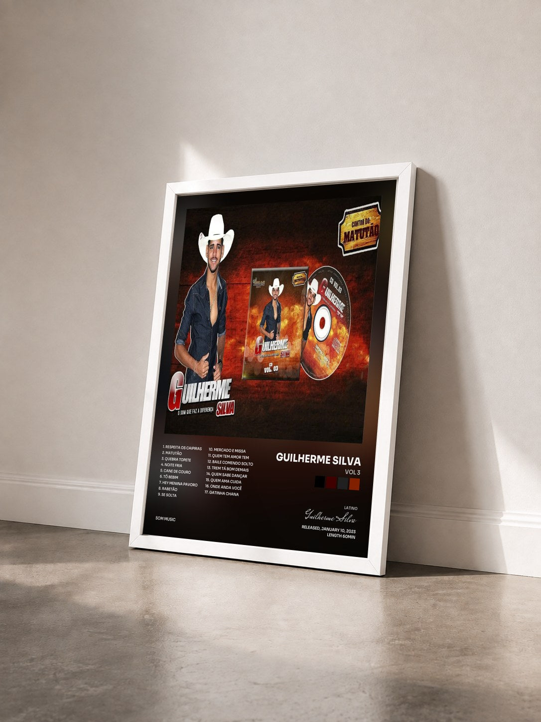 #blanc Tableau de l'album Vol 3 de Guilherme Silva vu de trois quarts, cadre blanc