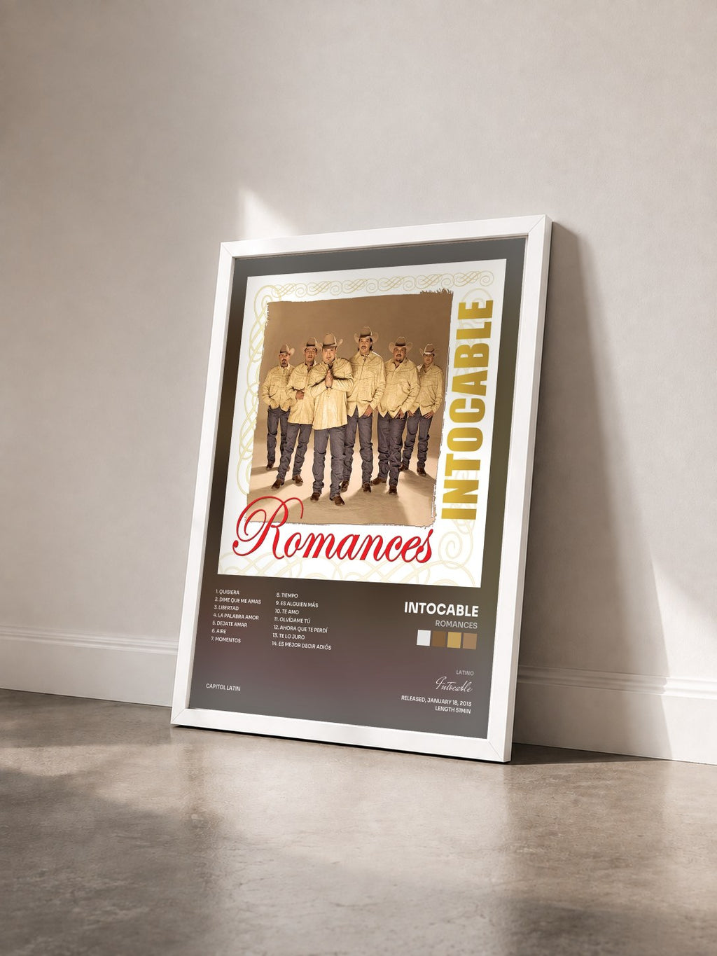 #blanc Romances by Intocable as a framed art print seen at an angle, white frame