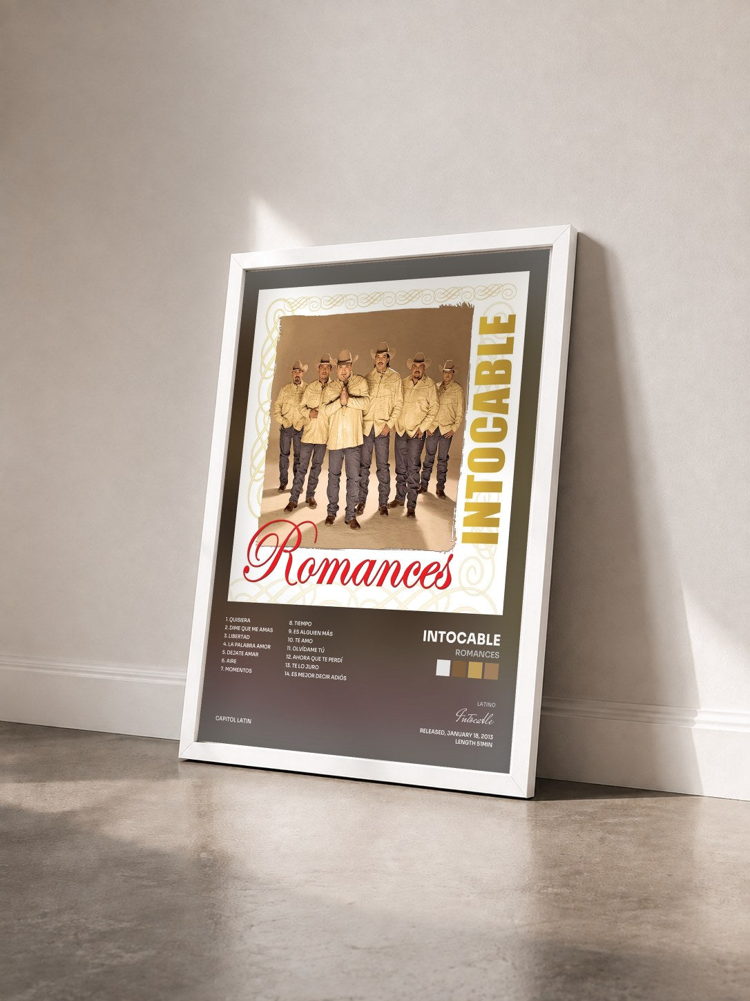 #blanc Tableau de l'album Romances de Intocable vu de trois quarts, cadre blanc
