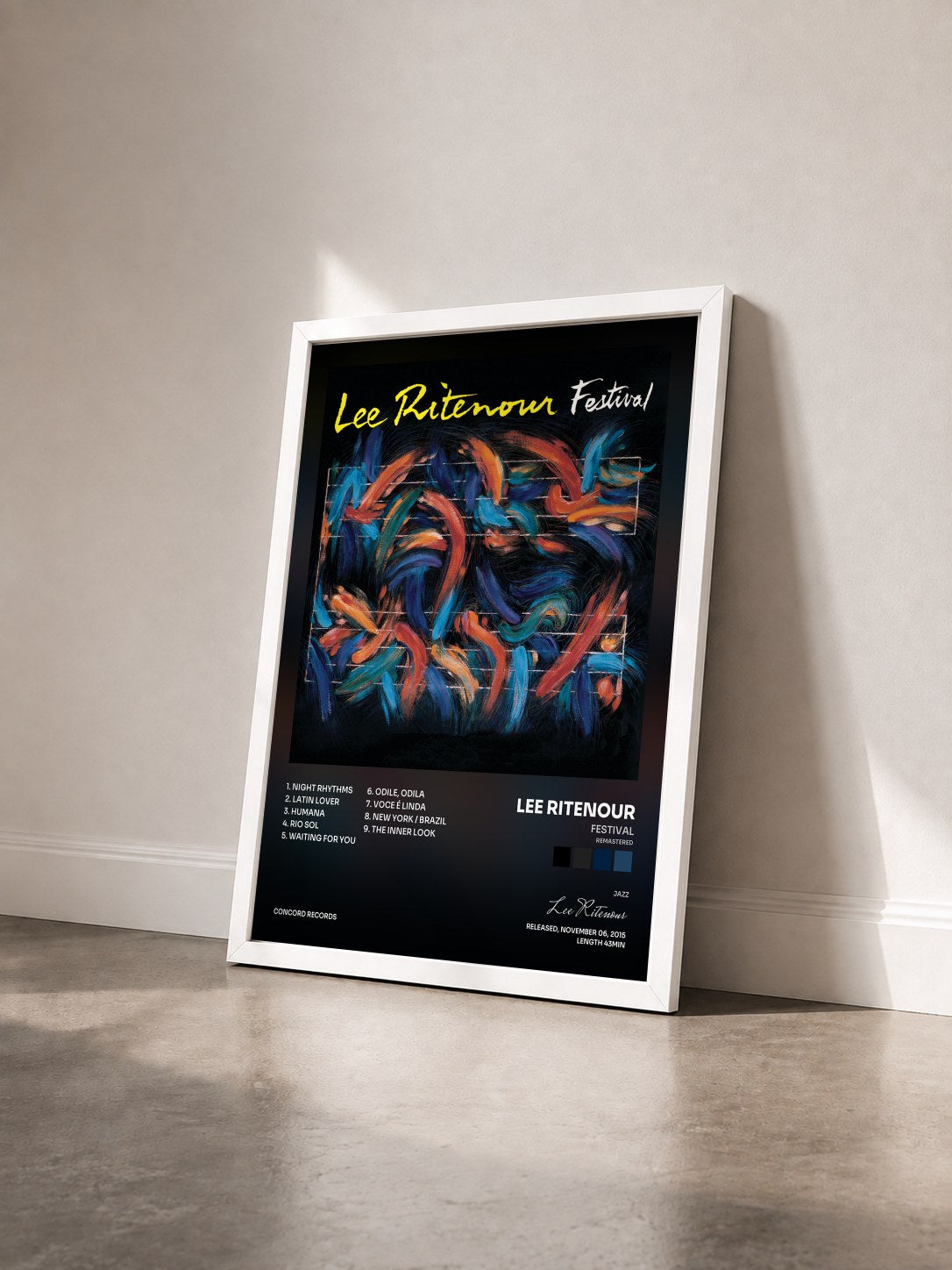 #blanc Tableau de l'album Festival (Remastered) de Lee Ritenour vu de trois quarts, cadre blanc