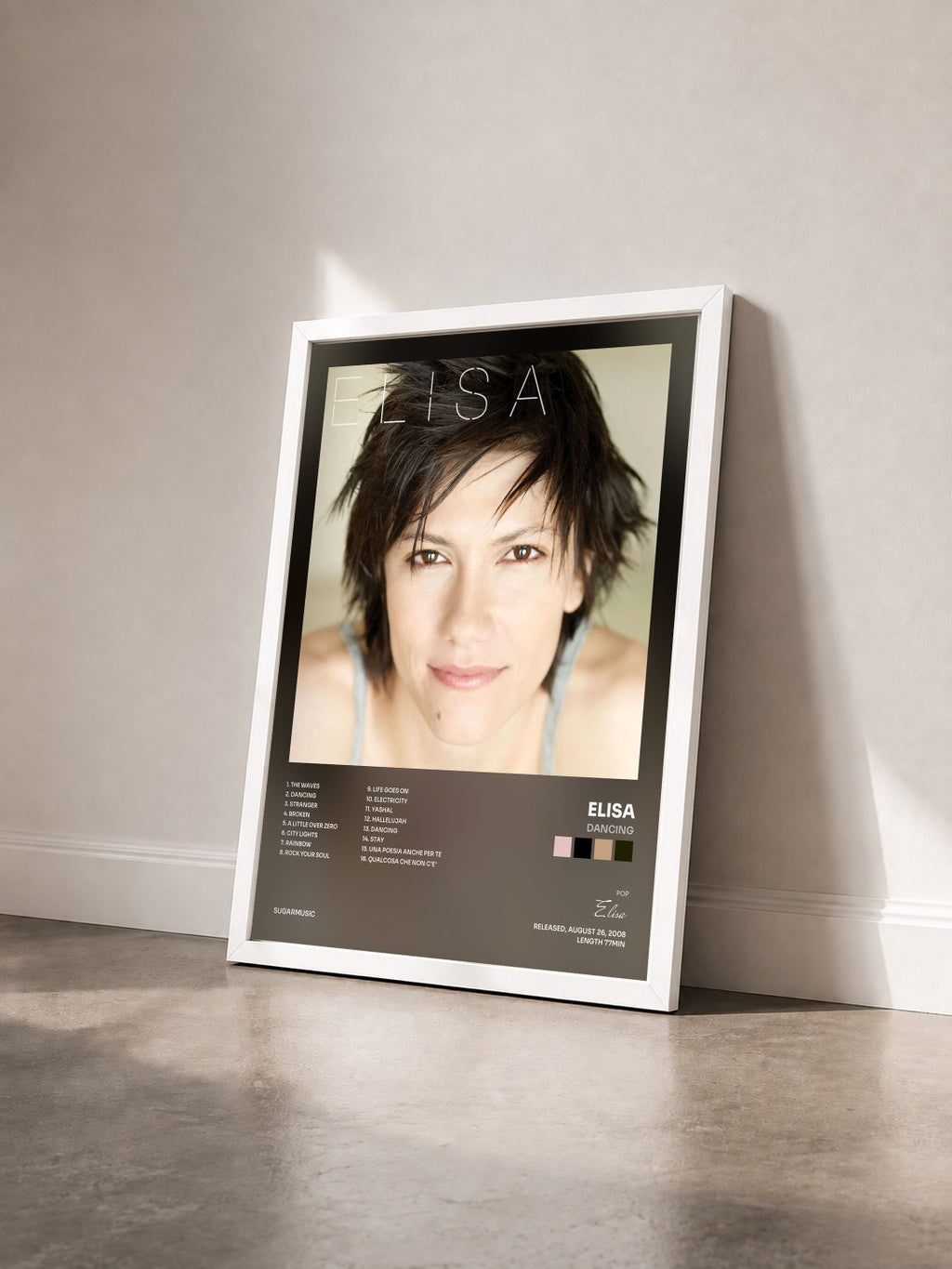 #blanc Tableau de l'album Dancing de Elisa vu de trois quarts, cadre blanc