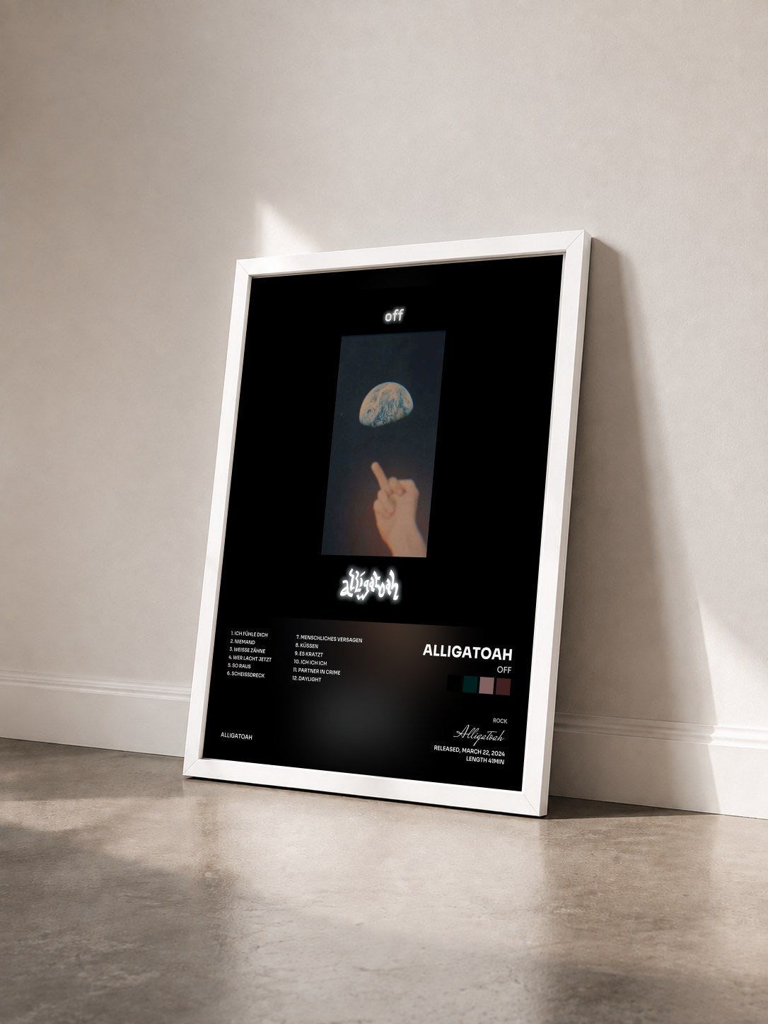 #blanc Tableau de l'album off de Alligatoah vu de trois quarts, cadre blanc