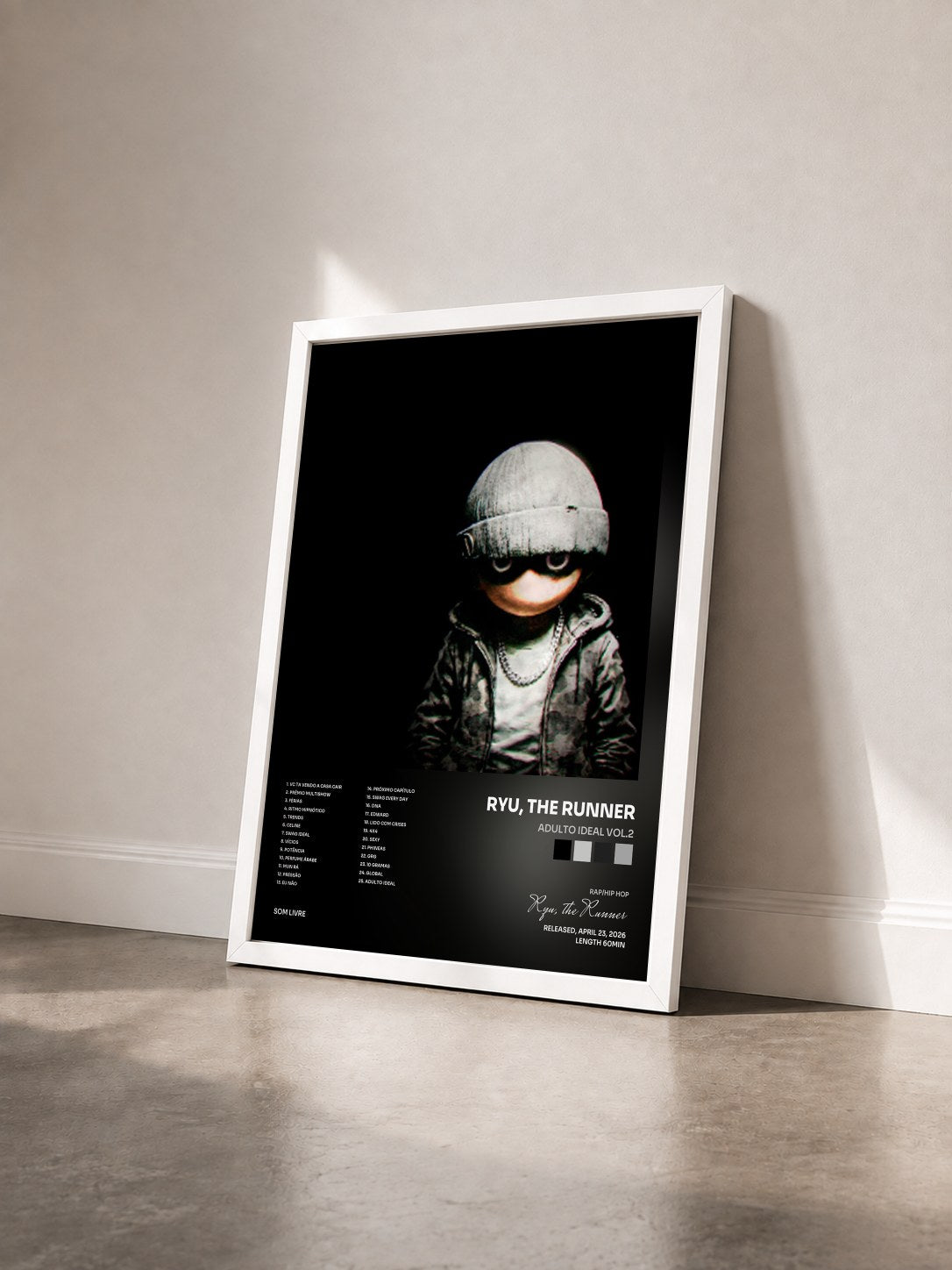 #blanc Tableau de l'album ADULTO IDEAL VOL.2 de Ryu, the Runner vu de trois quarts, cadre blanc