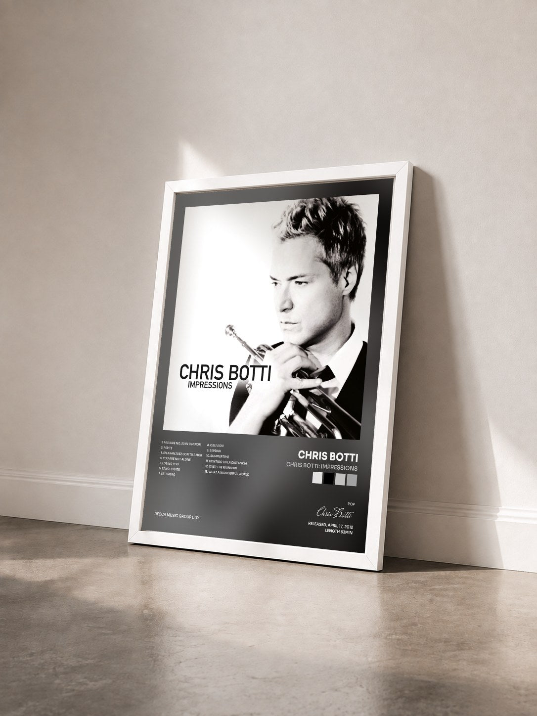 #blanc Tableau de l'album Chris Botti: Impressions de Chris Botti vu de trois quarts, cadre blanc