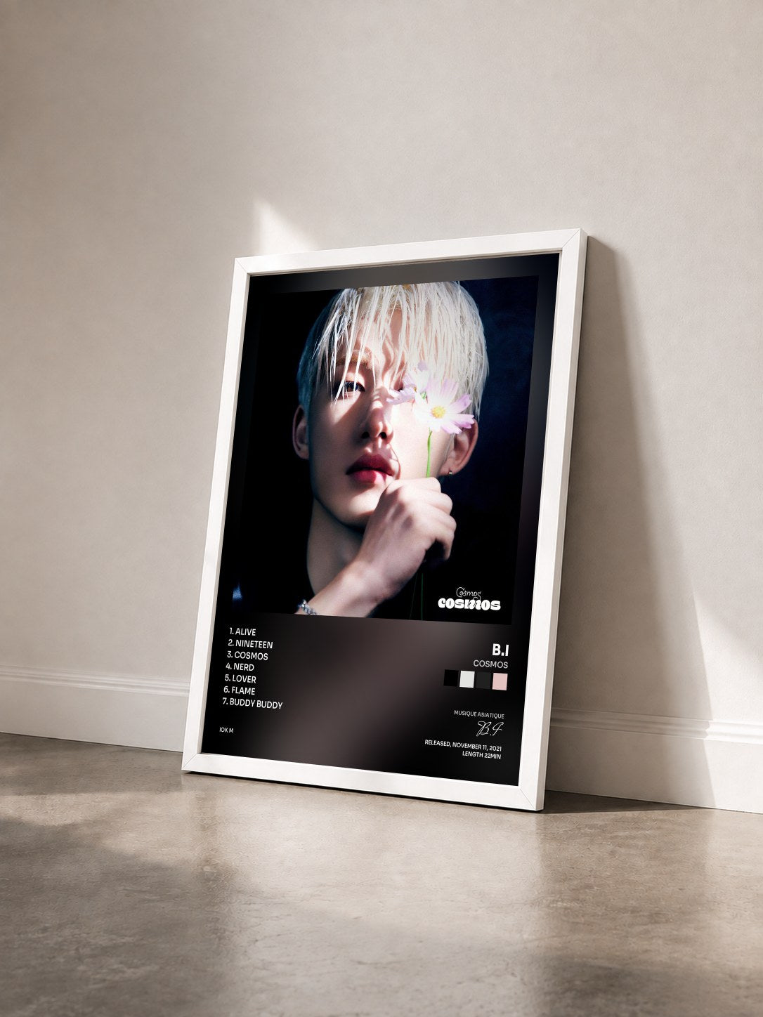 #blanc Tableau de l'album COSMOS de B.I vu de trois quarts, cadre blanc