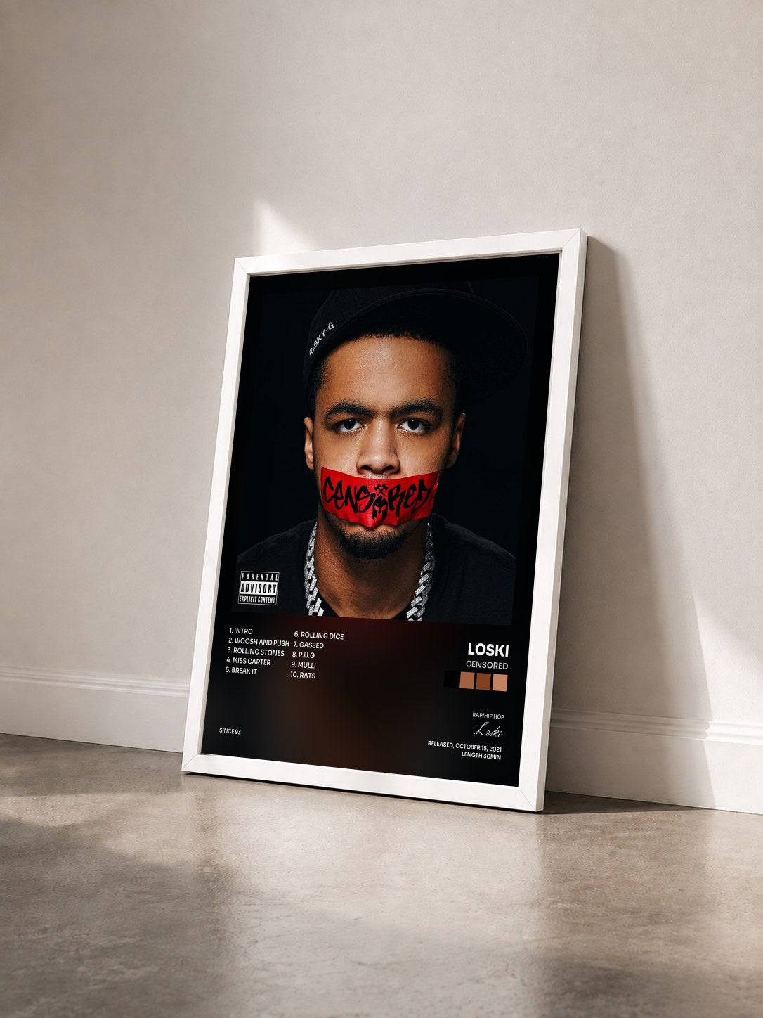 #blanc Tableau de l'album Censored de Loski vu de trois quarts, cadre blanc