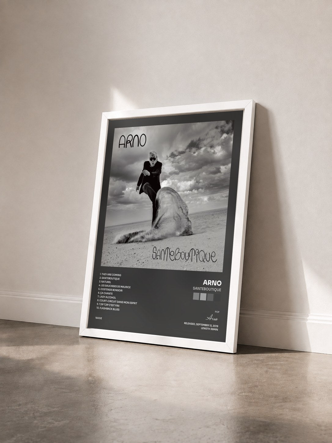 #blanc Tableau de l'album Santeboutique de Arno vu de trois quarts, cadre blanc