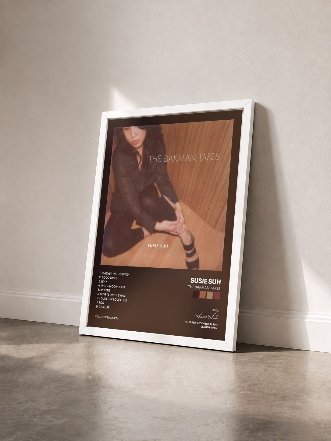 #blanc Tableau de l'album The Bakman Tapes de Susie Suh vu de trois quarts, cadre blanc