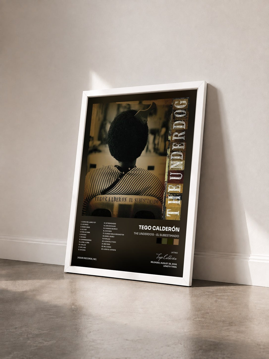 #blanc Tableau de l'album The Underdog - El Subestimado de Tego Calderón vu de trois quarts, cadre blanc