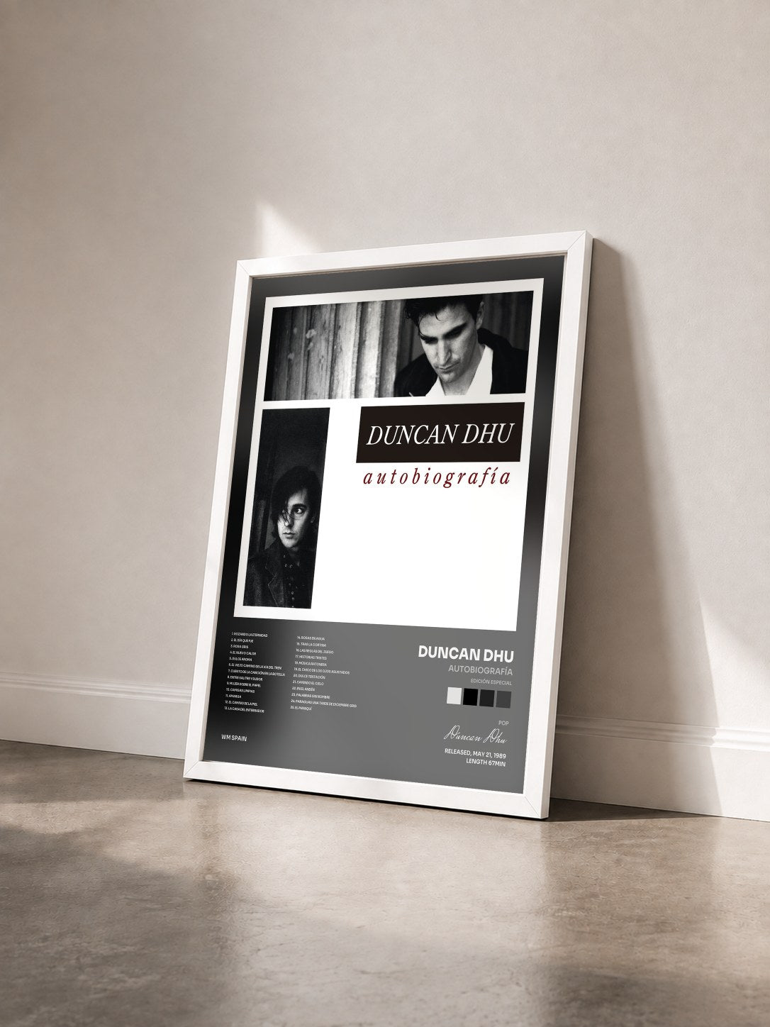 #blanc Tableau de l'album Autobiografía (Edición especial) de Duncan Dhu vu de trois quarts, cadre blanc
