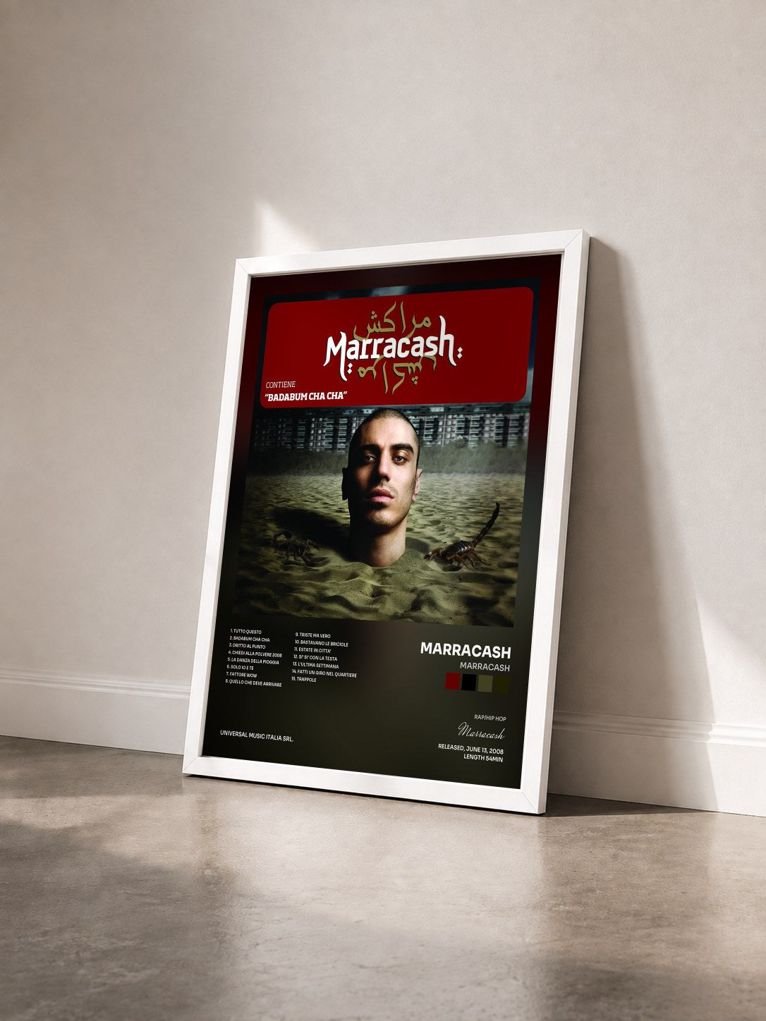 #blanc Tableau de l'album Marracash de Marracash vu de trois quarts, cadre blanc