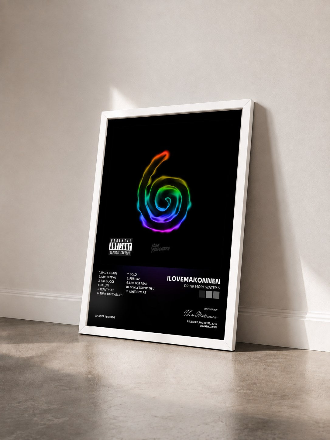#blanc Tableau de l'album Drink More Water 6 de ILoveMakonnen vu de trois quarts, cadre blanc