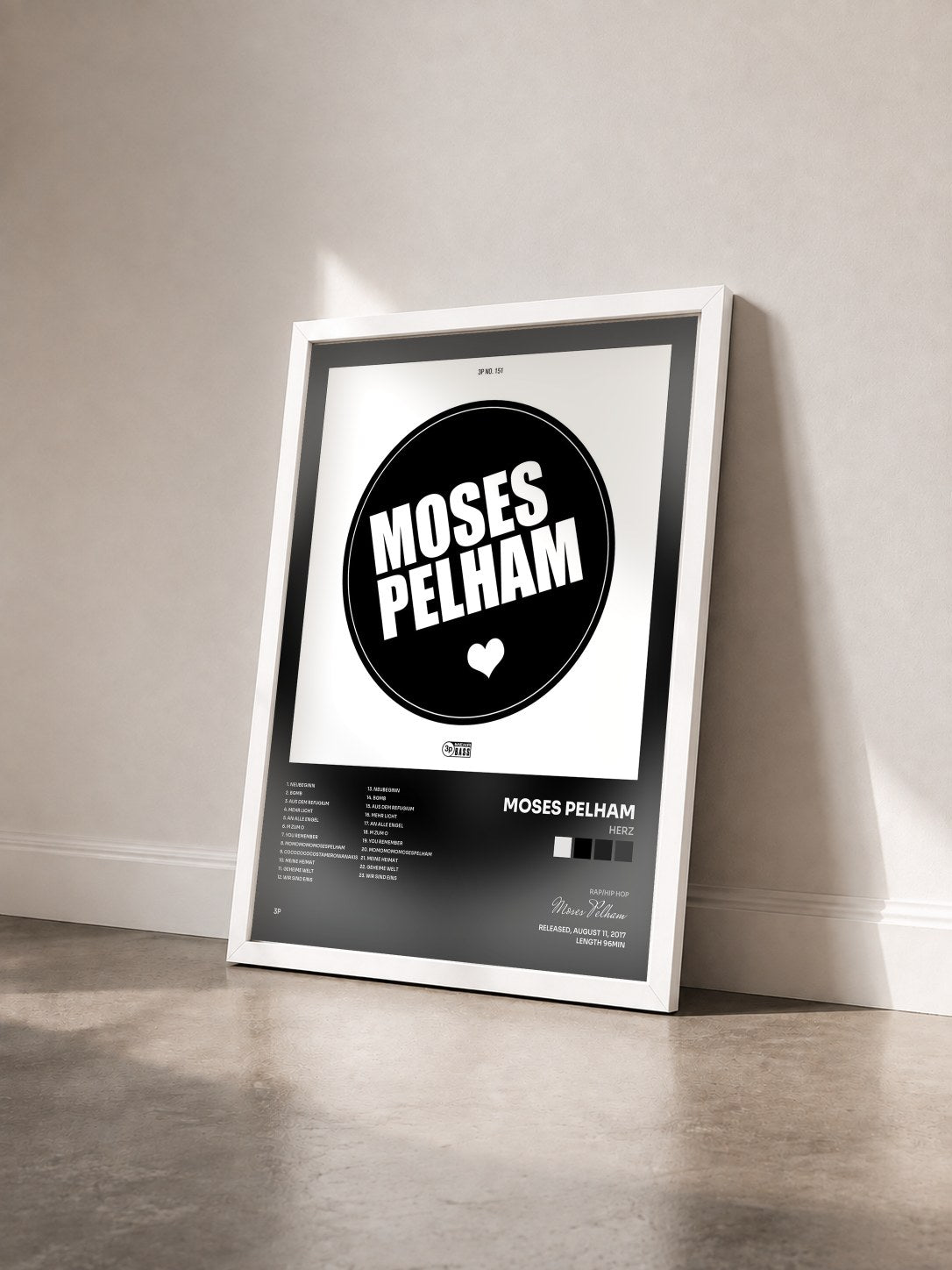 #blanc Tableau de l'album Herz de Moses Pelham vu de trois quarts, cadre blanc