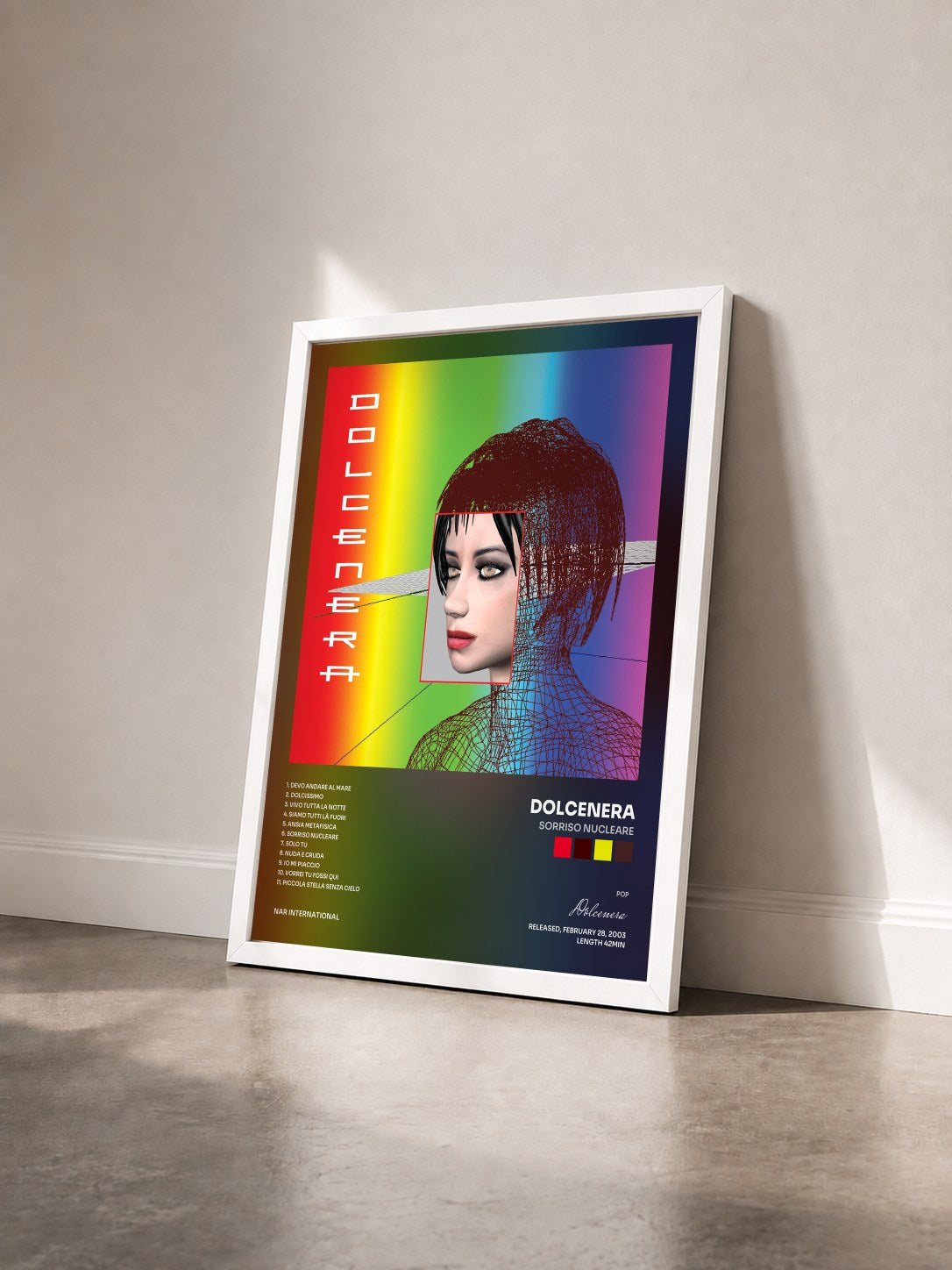 #blanc Tableau de l'album Sorriso Nucleare de Dolcenera vu de trois quarts, cadre blanc