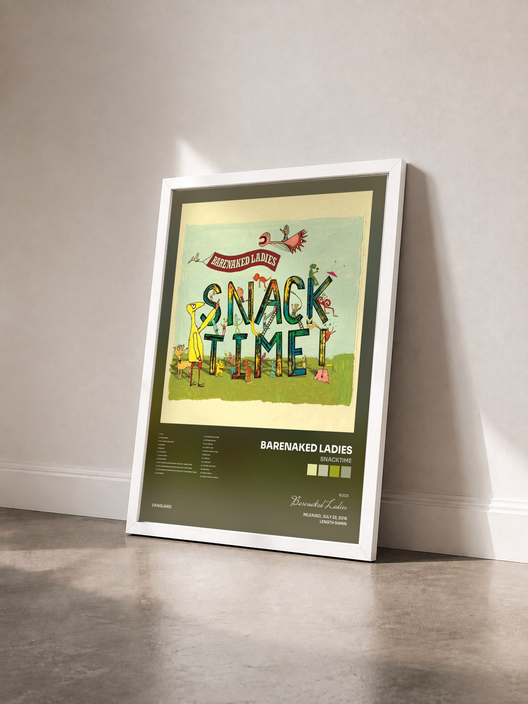 #blanc Tableau de l'album Snacktime de Barenaked Ladies vu de trois quarts, cadre blanc