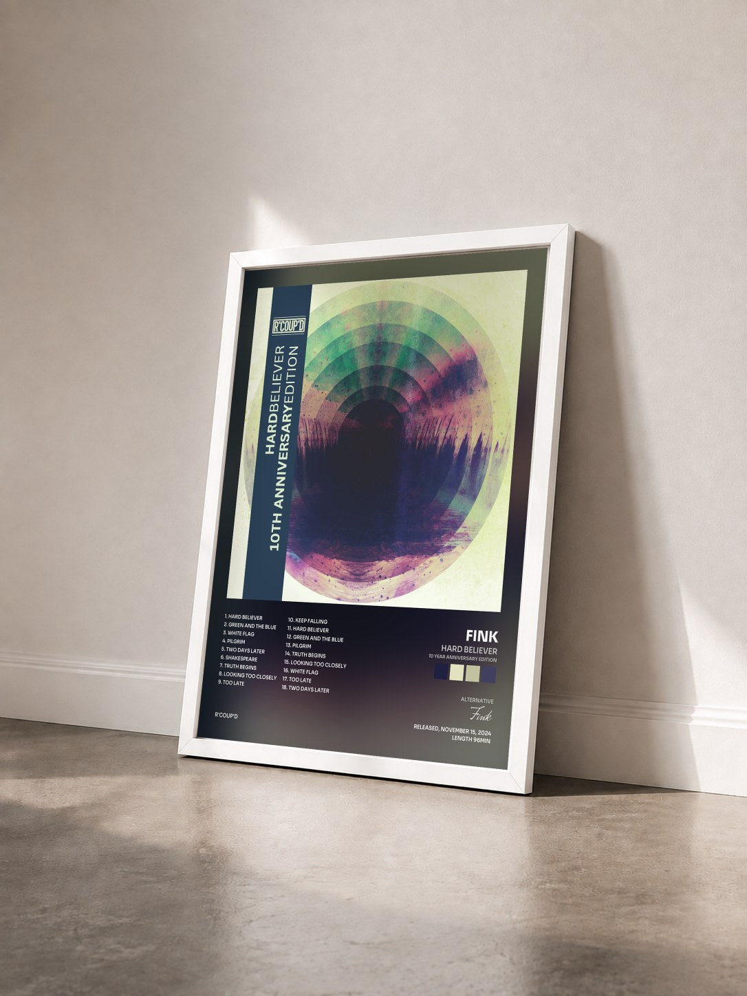 #blanc Tableau de l'album Hard Believer (10 Year Anniversary Edition) de Fink vu de trois quarts, cadre blanc