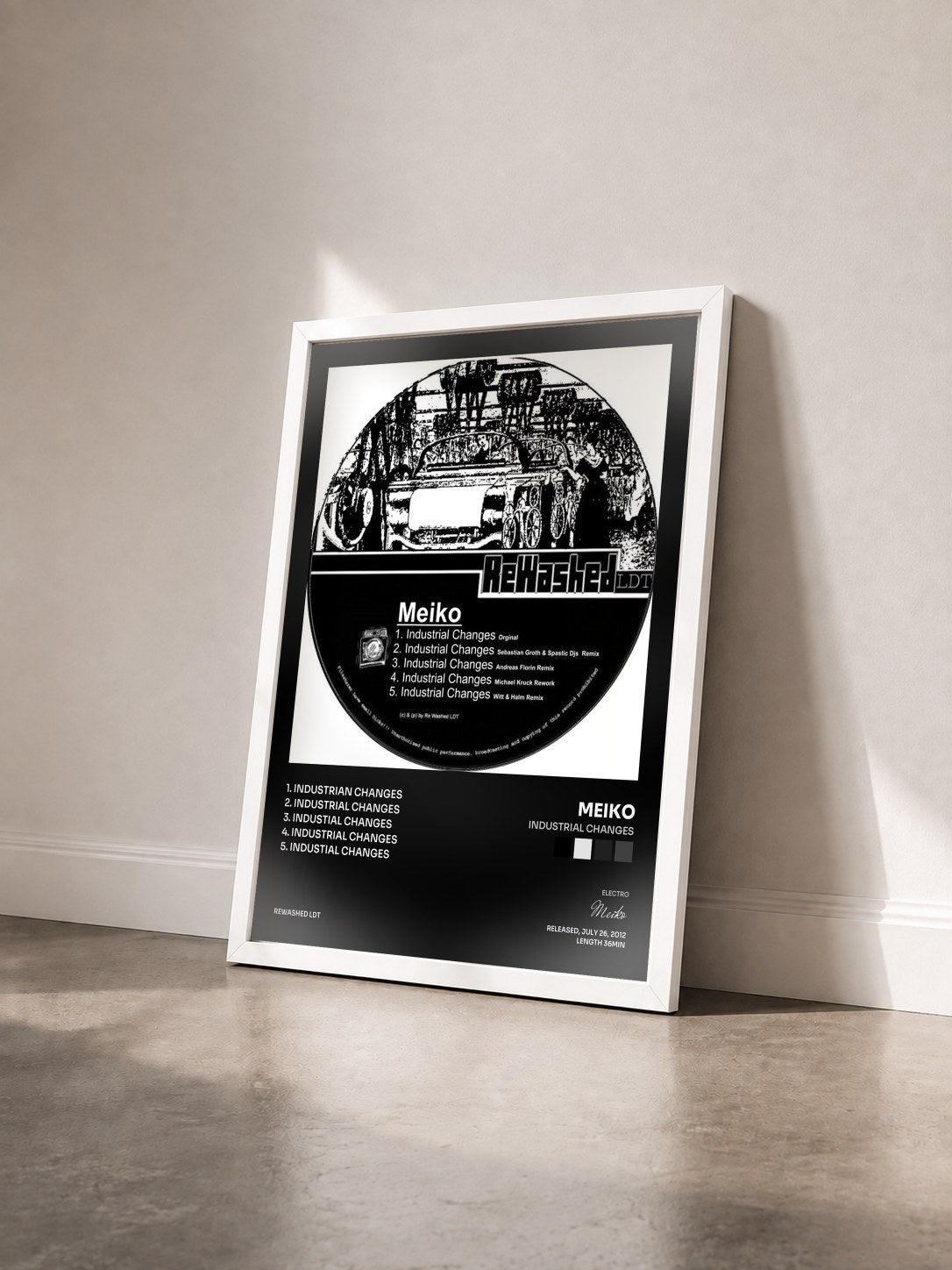 #blanc Tableau de l'album Industrial Changes de Meiko vu de trois quarts, cadre blanc