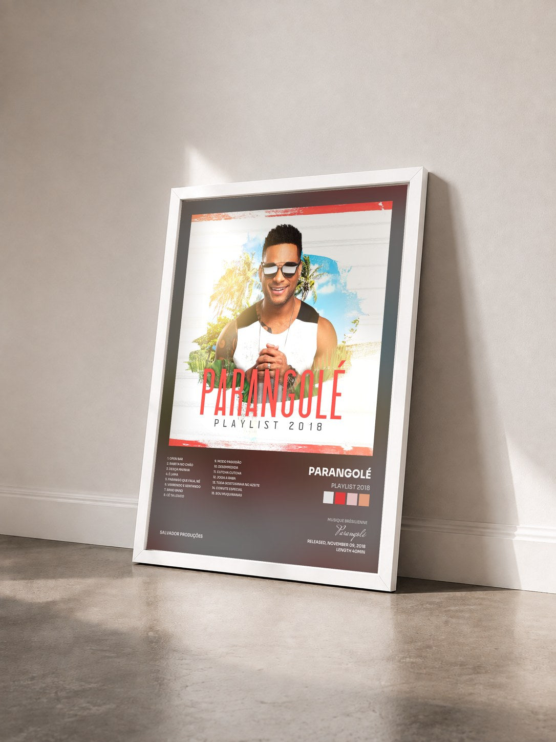 #blanc Tableau de l'album Playlist 2018 de Parangolé vu de trois quarts, cadre blanc
