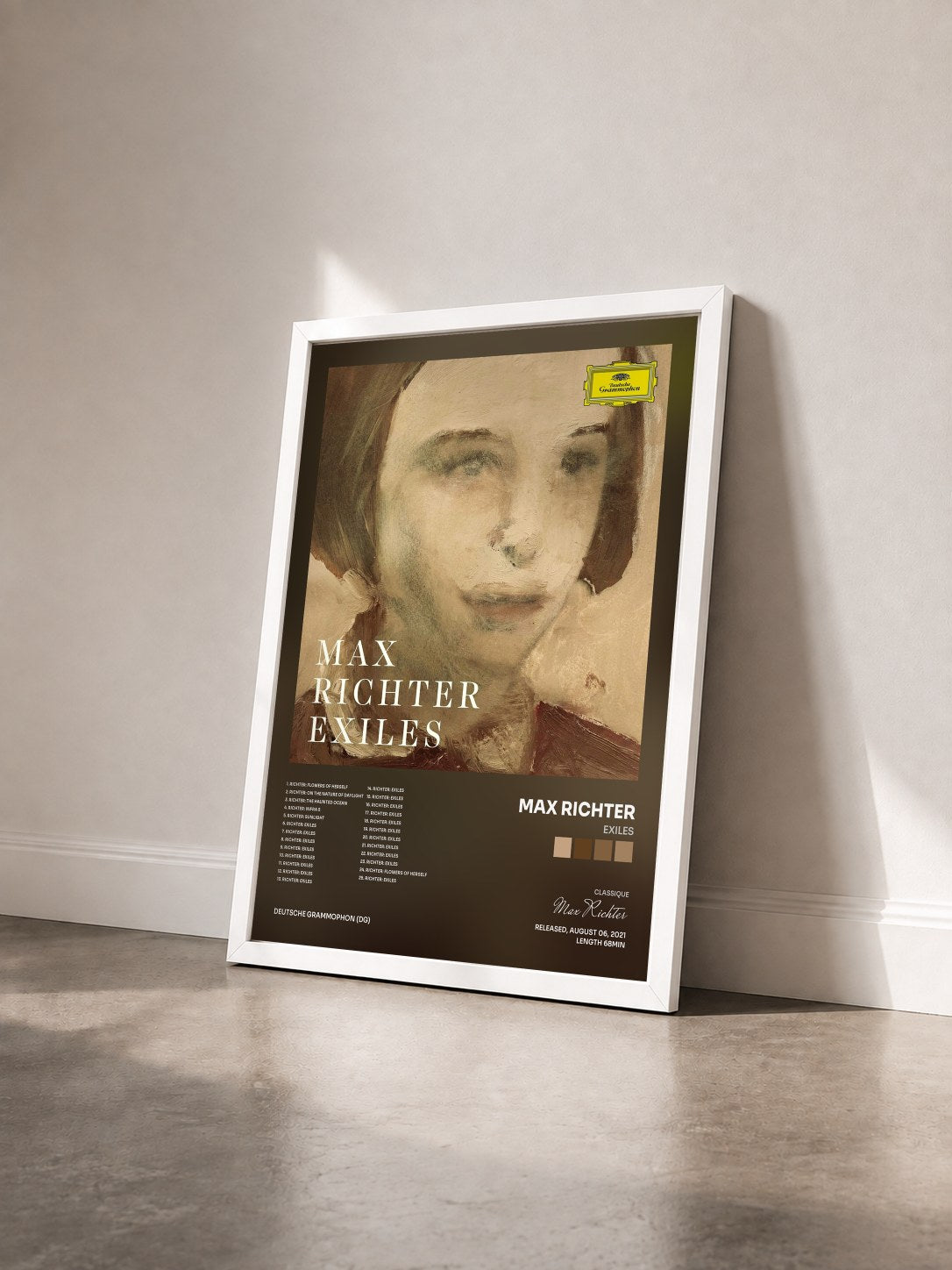 #blanc Tableau de l'album Exiles de Max Richter vu de trois quarts, cadre blanc