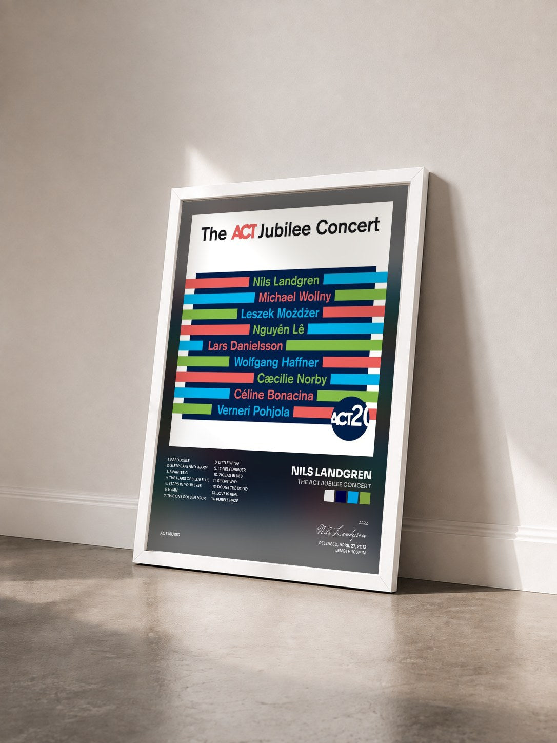 #blanc Tableau de l'album The Act Jubilee Concert de Nils Landgren vu de trois quarts, cadre blanc
