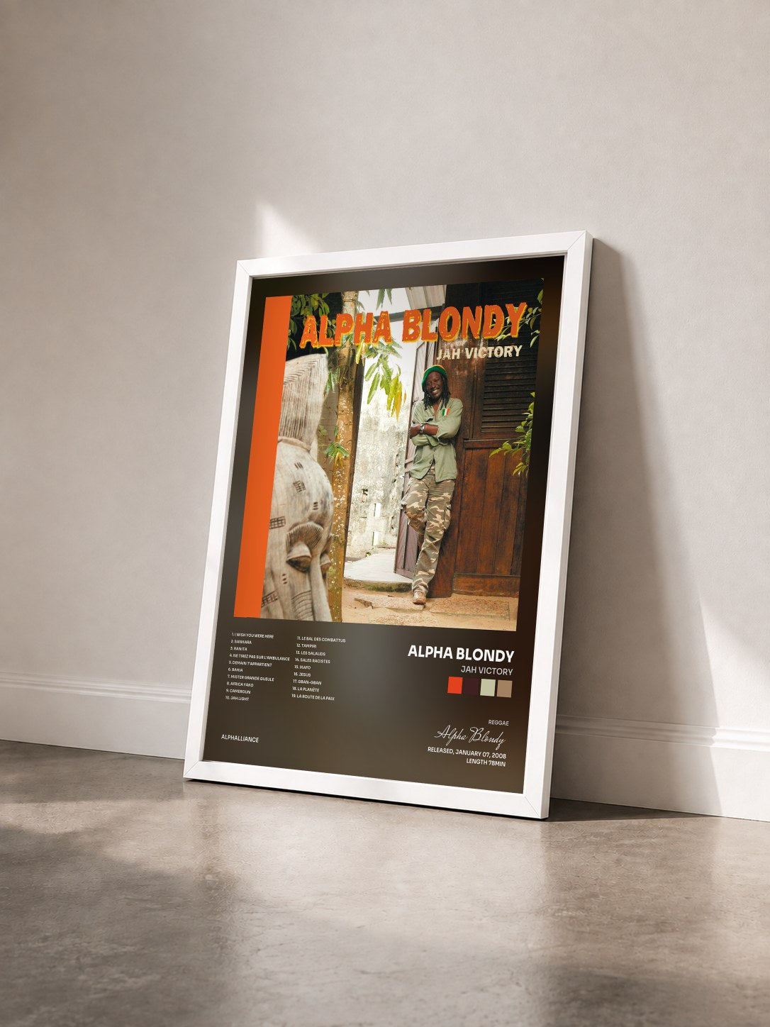 #blanc Tableau de l'album Jah Victory de Alpha Blondy vu de trois quarts, cadre blanc