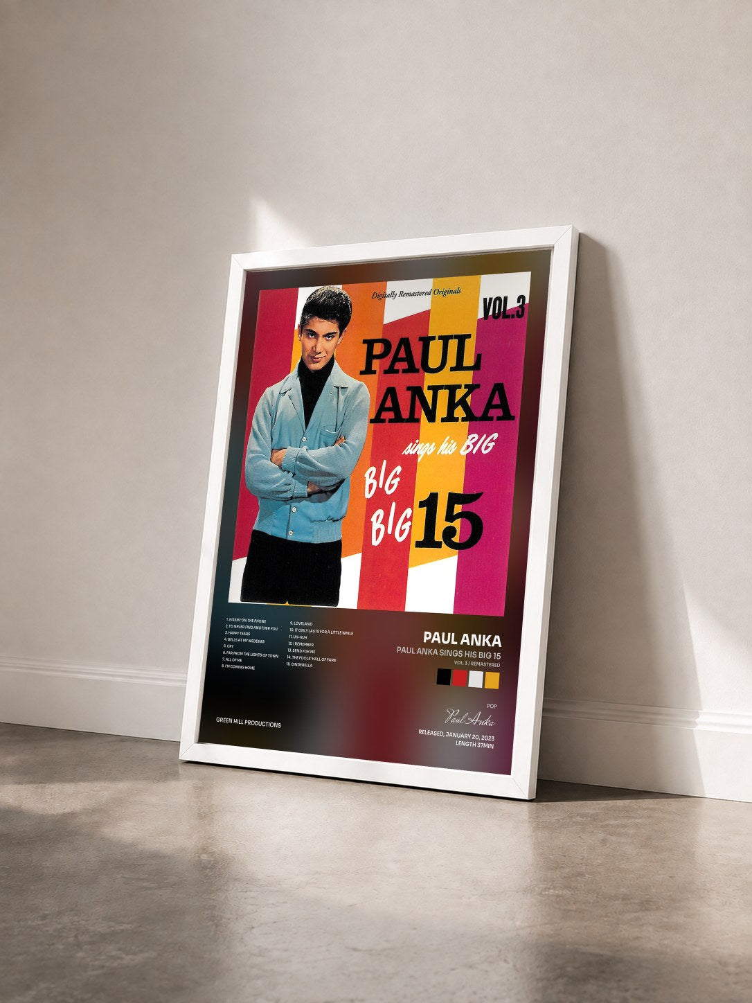 #blanc Tableau de l'album Paul Anka Sings His Big 15 (Vol. 3 / Remastered) de Paul Anka vu de trois quarts, cadre blanc
