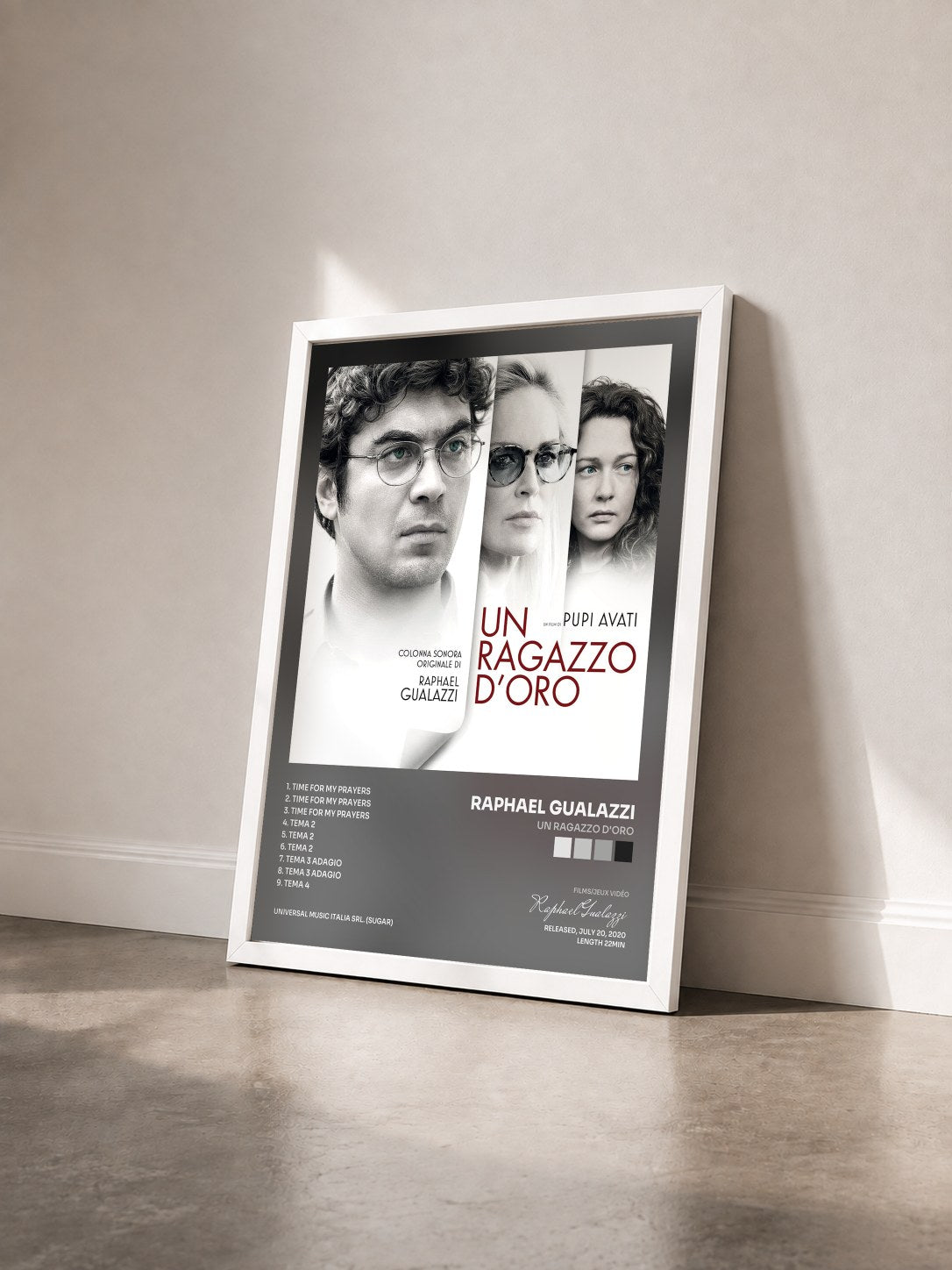 #blanc Tableau de l'album Un Ragazzo D'Oro de Raphael Gualazzi vu de trois quarts, cadre blanc