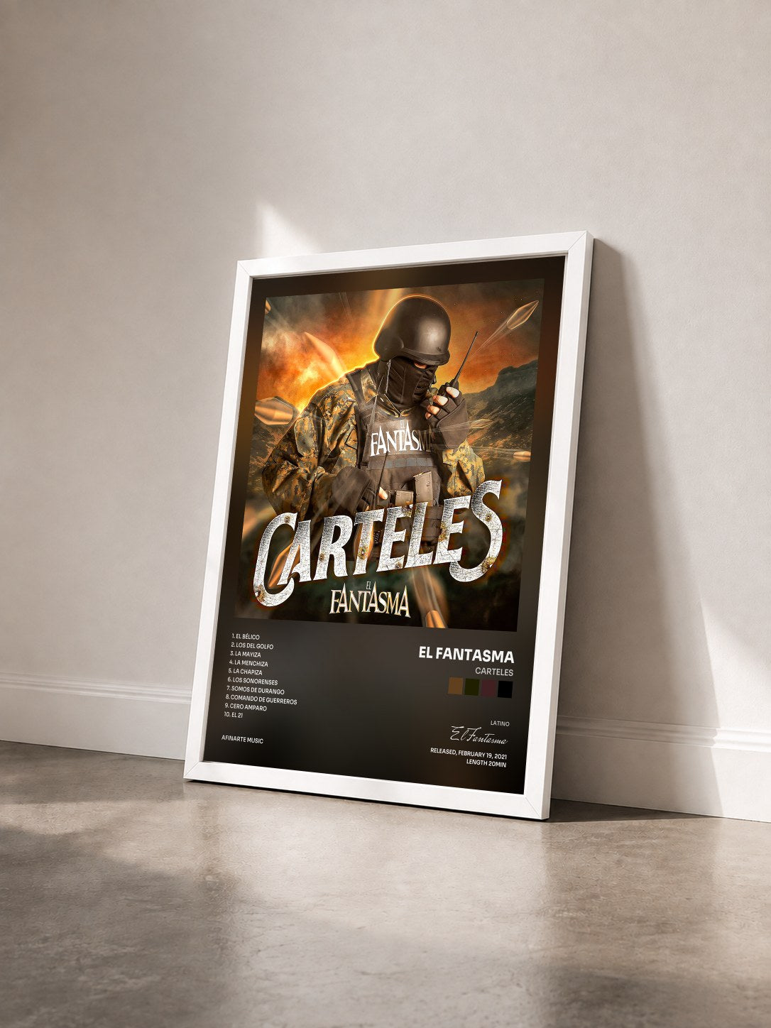 #blanc Tableau de l'album Carteles de El Fantasma vu de trois quarts, cadre blanc