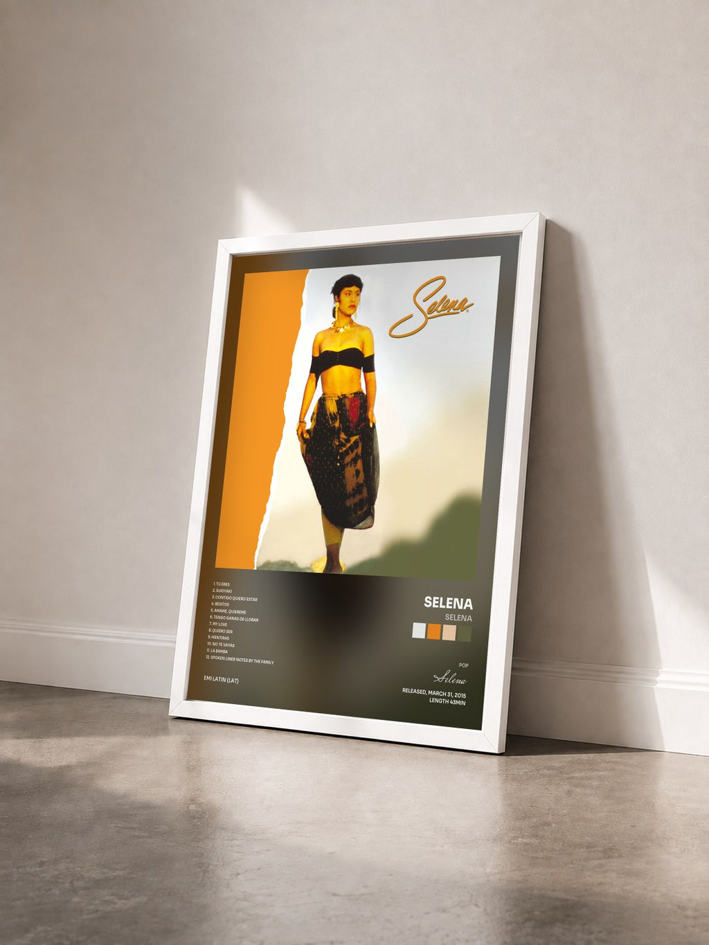 #blanc Tableau de l'album Selena de Selena vu de trois quarts, cadre blanc
