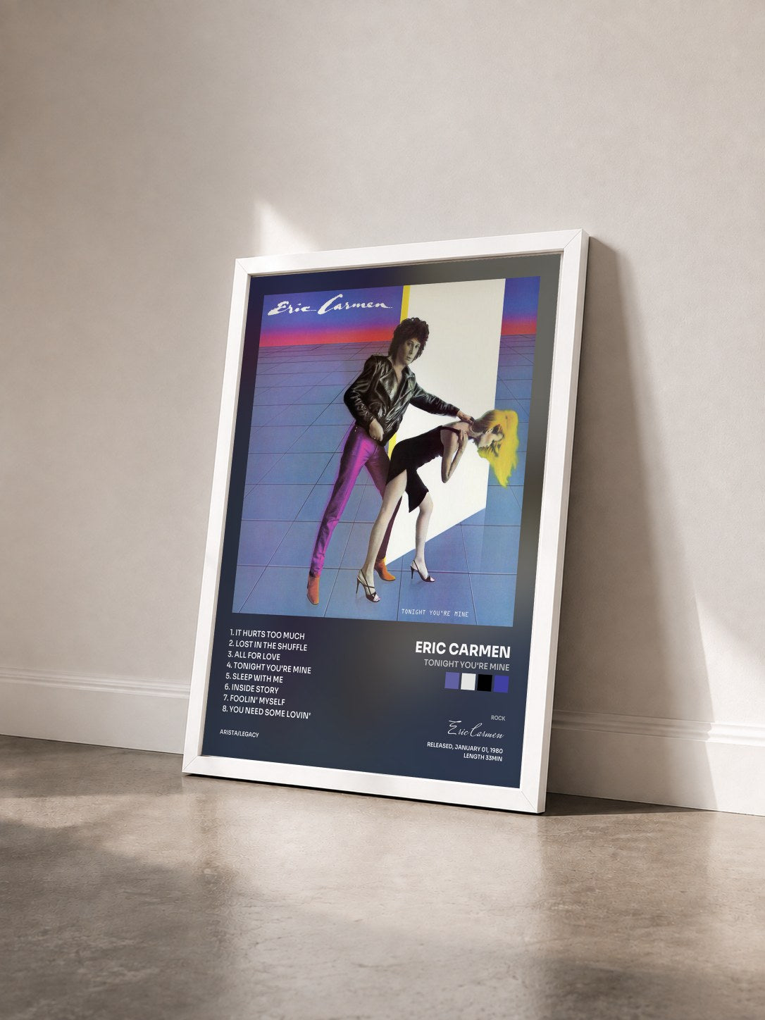 #blanc Tableau de l'album Tonight You're Mine de Eric Carmen vu de trois quarts, cadre blanc